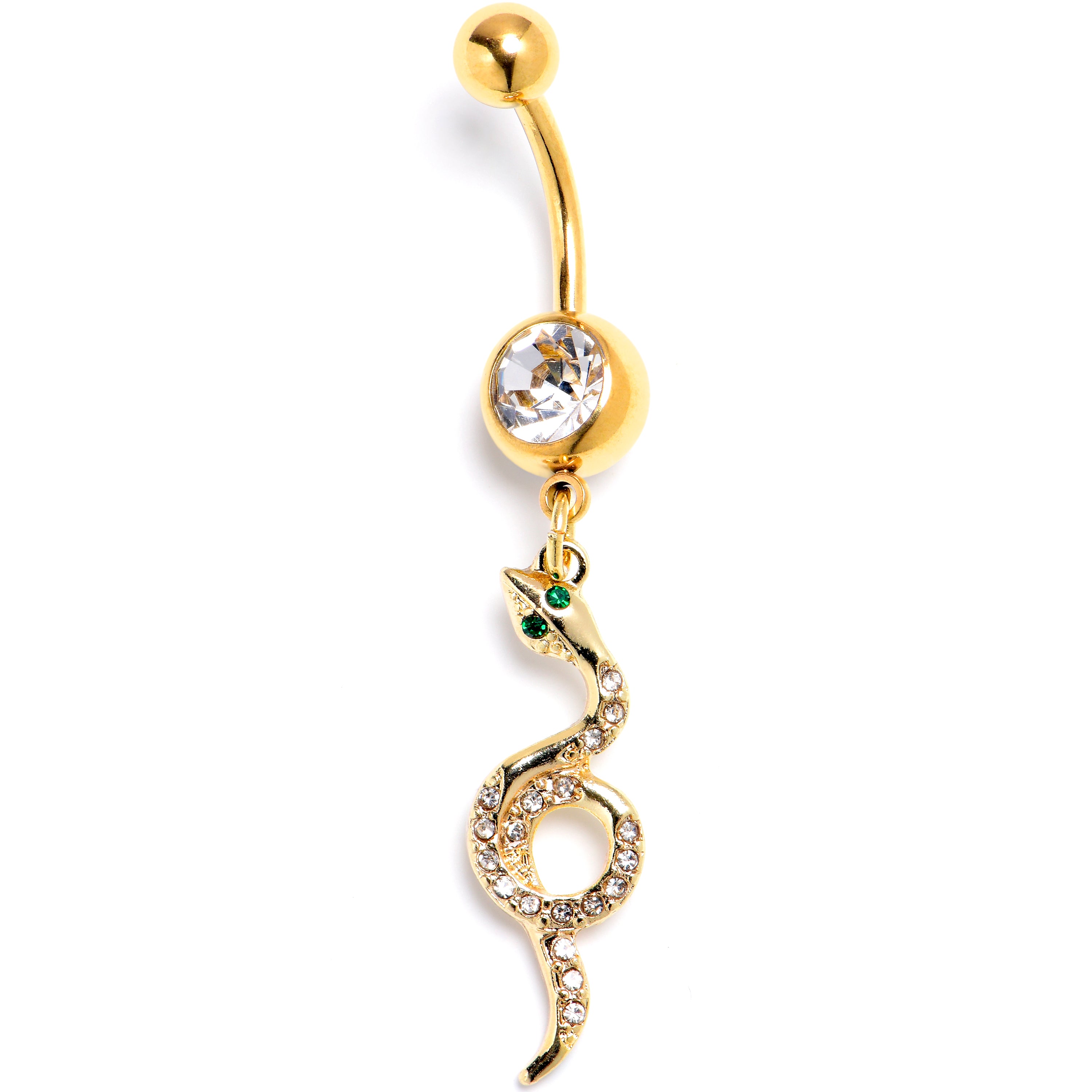 Clear Green Gem Gold Tone Sexy Serpent Snake Dangle Belly Ring