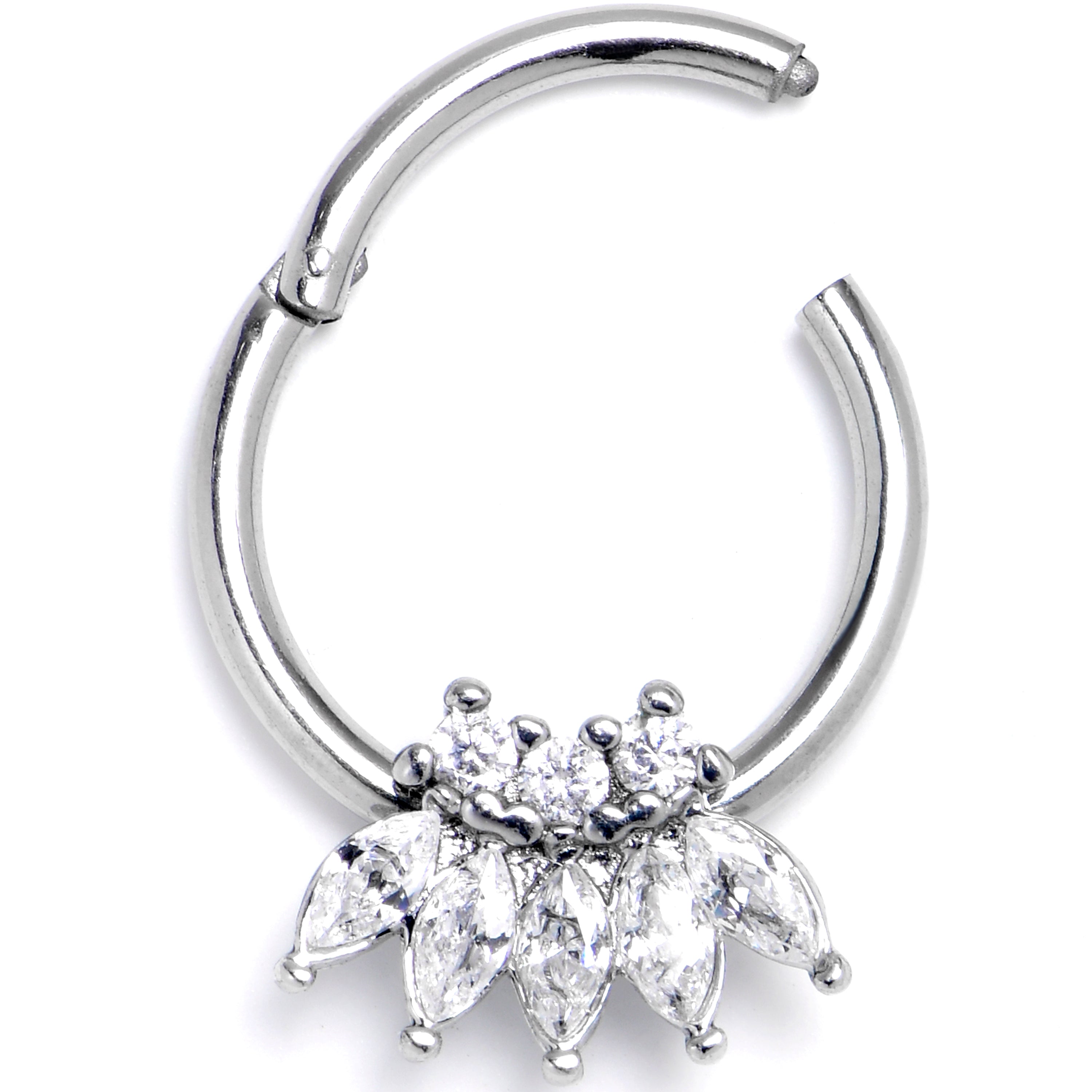 16G 3/8 Clear Gem Fashion Fan Hinged Segment Ring