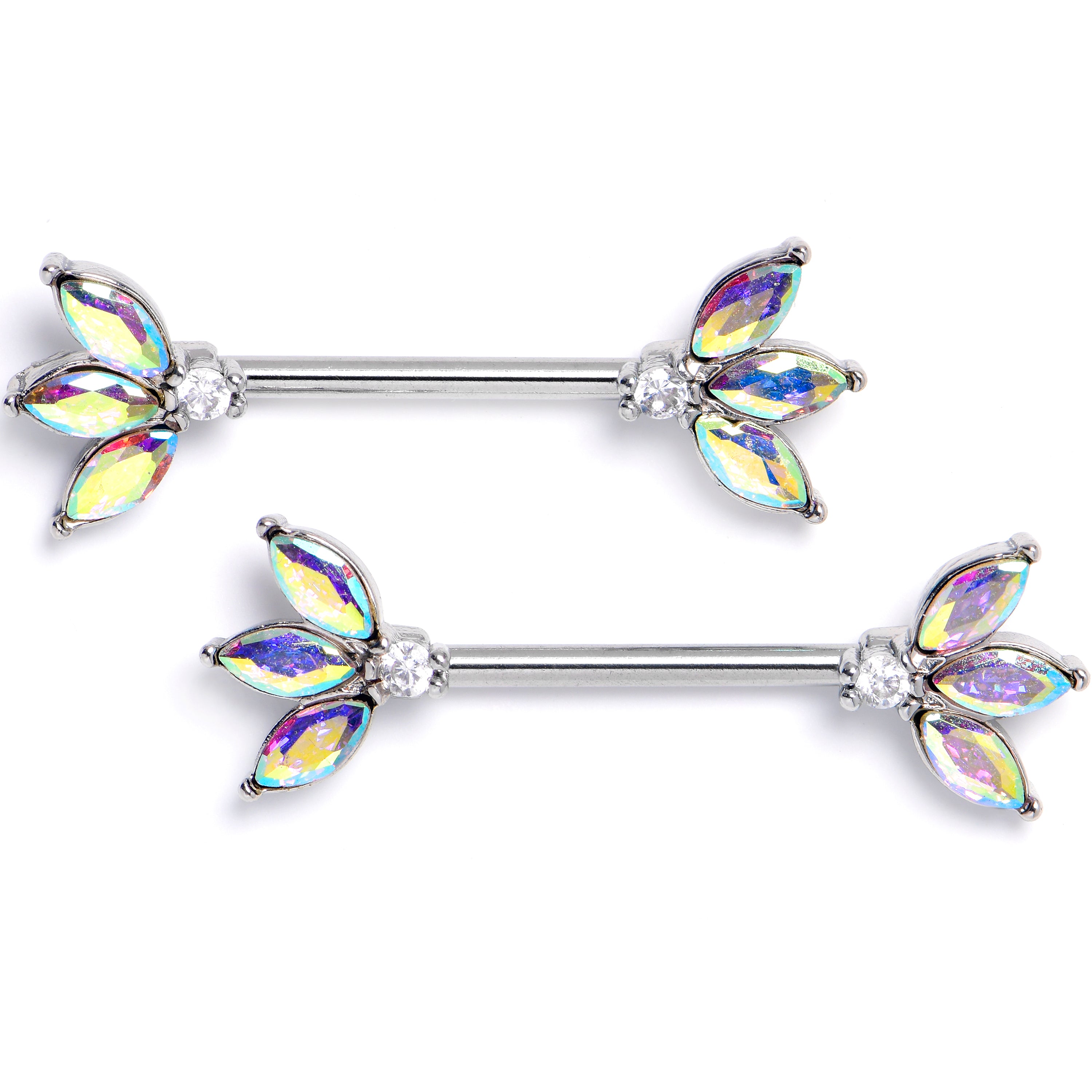 14G 9/16 Aurora Gem Fashion Fan Mini Barbell Nipple Ring Set