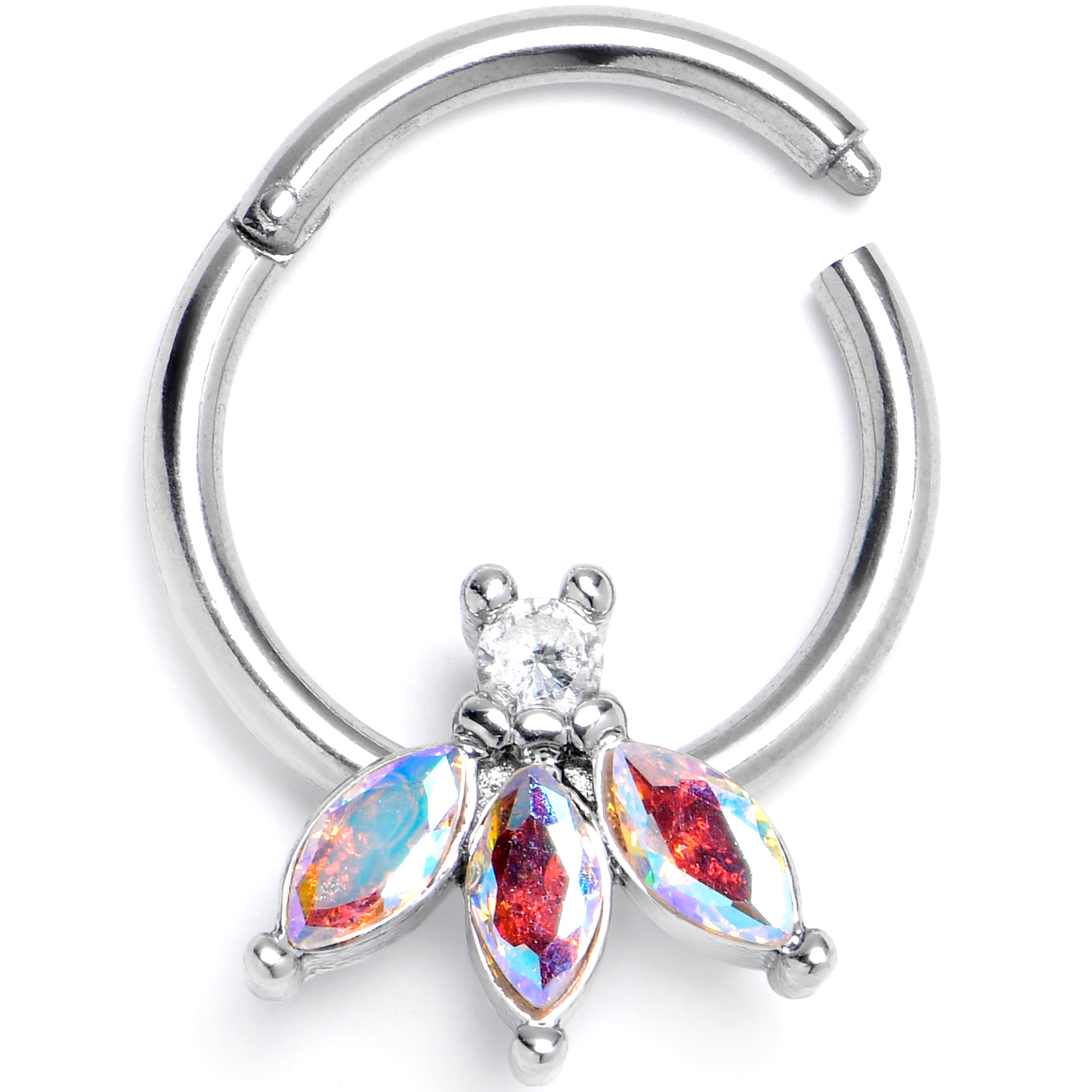 16G 3/8 Aurora Gem Fashion Fan Mini Hinged Segment Ring