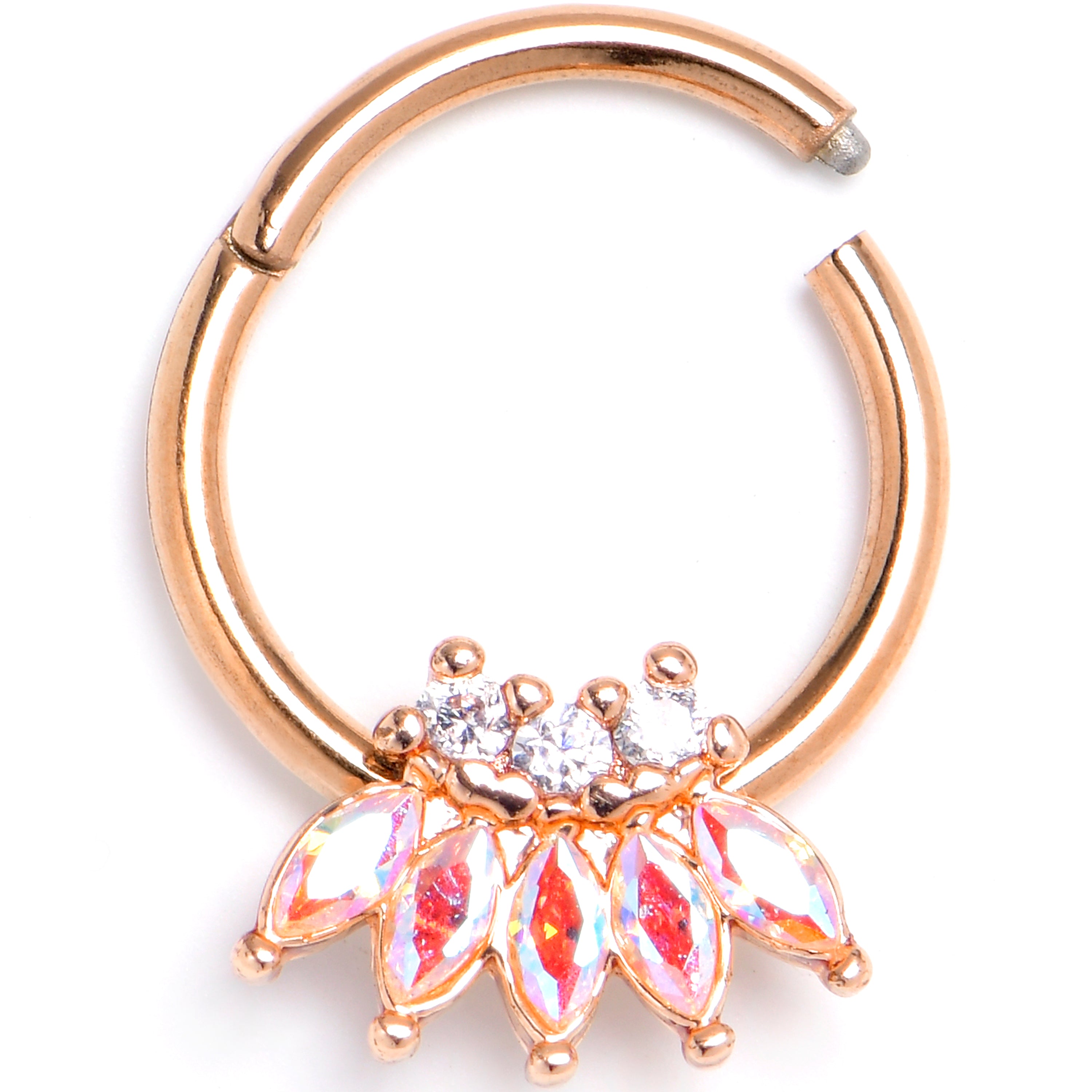 16 Gauge 3/8 Aurora Gem Rose Gold Tone Fashion Fan Hinged Segment Ring