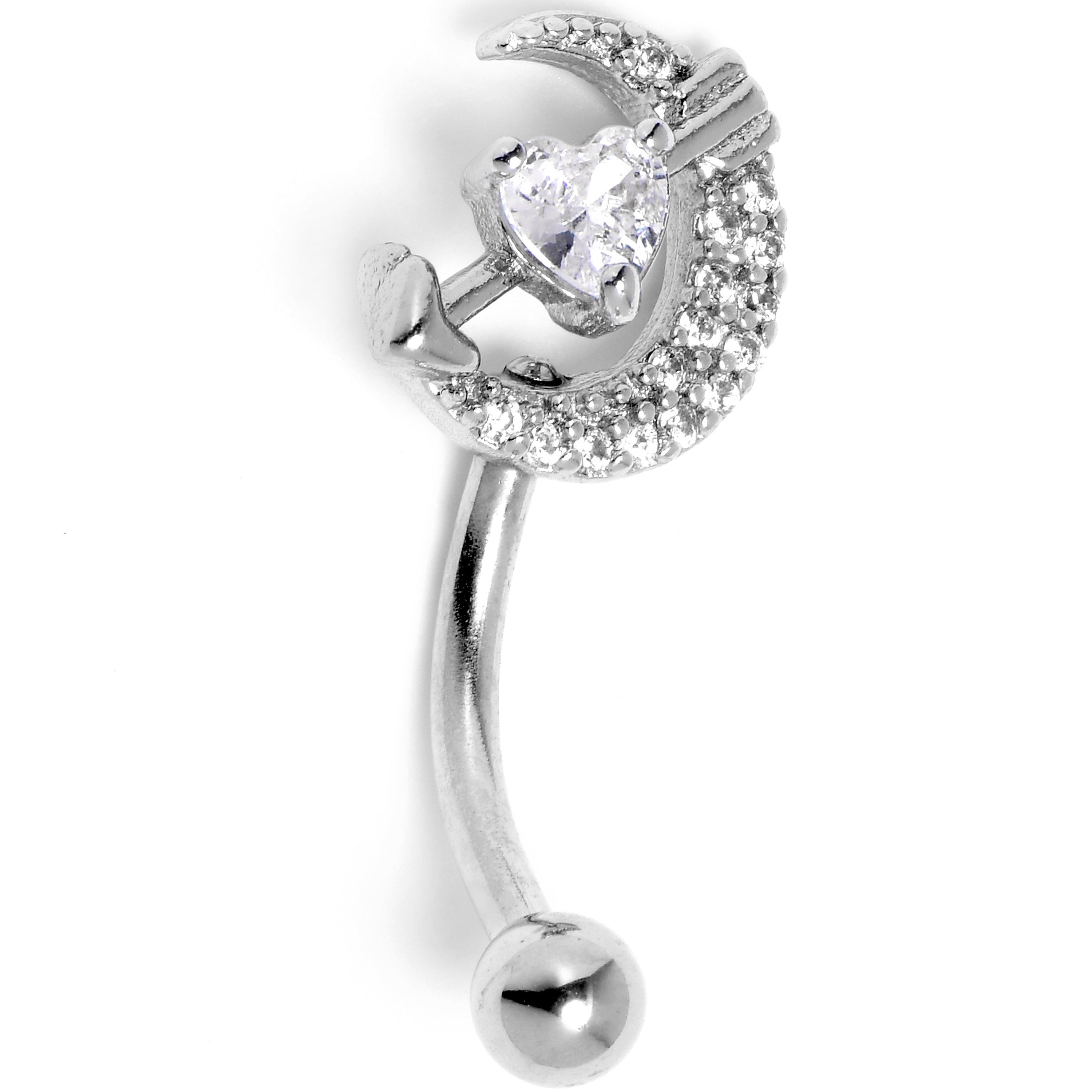 16G 5/16 Clear CZ Gem Moon Lover Curved Eyebrow Ring