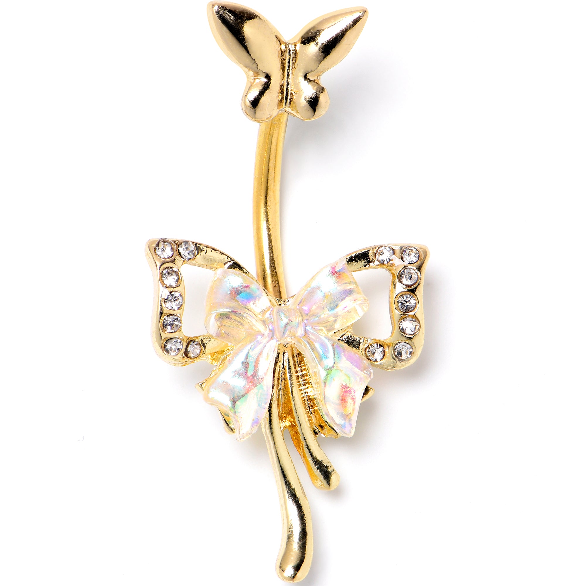Aurora Gem Gold Tone Butterfly Ribbon Beauty Double Mount Belly Ring