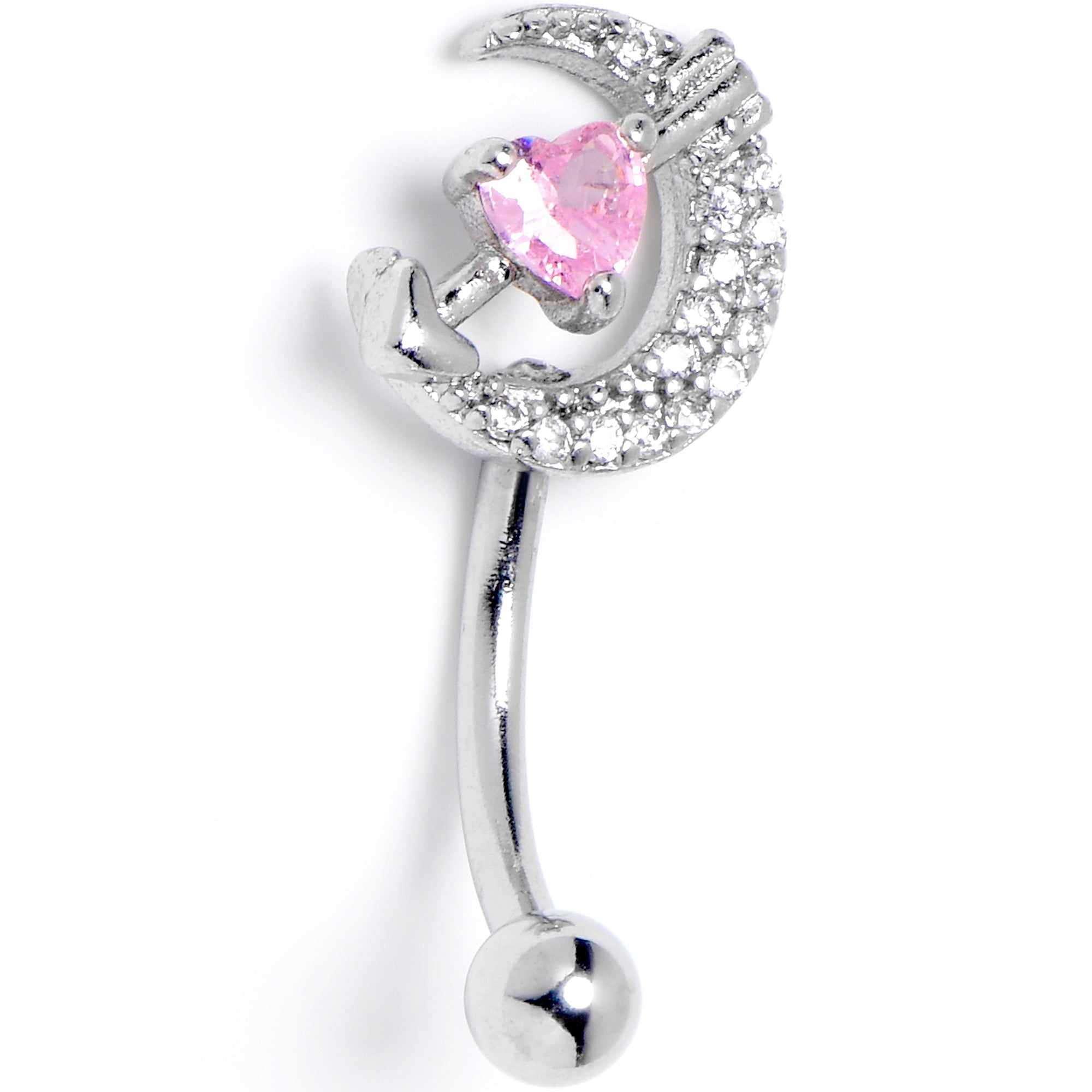 16 Gauge 5/16 Clear Pink CZ Gem Moon Lover Curved Eyebrow Ring
