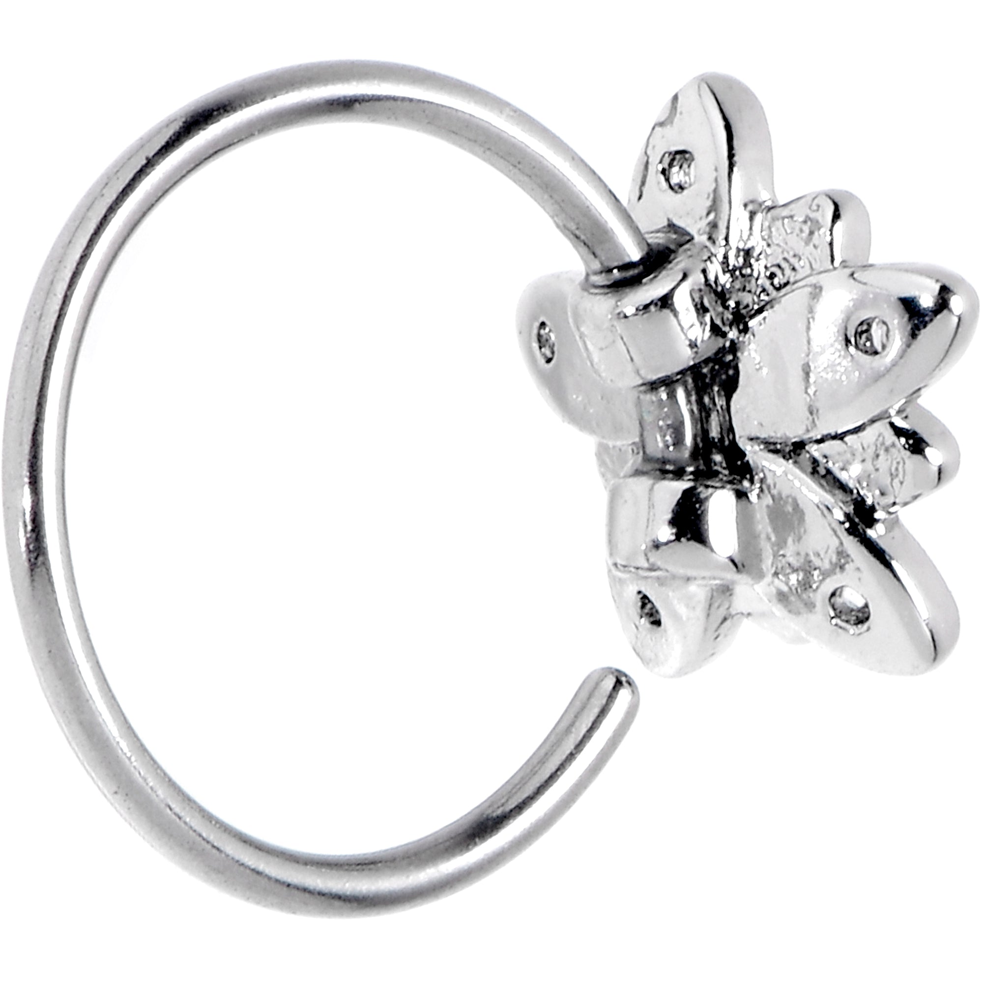 20G 5/16 Pink Clear CZ Gem Snowflake Flower Nose Hoop