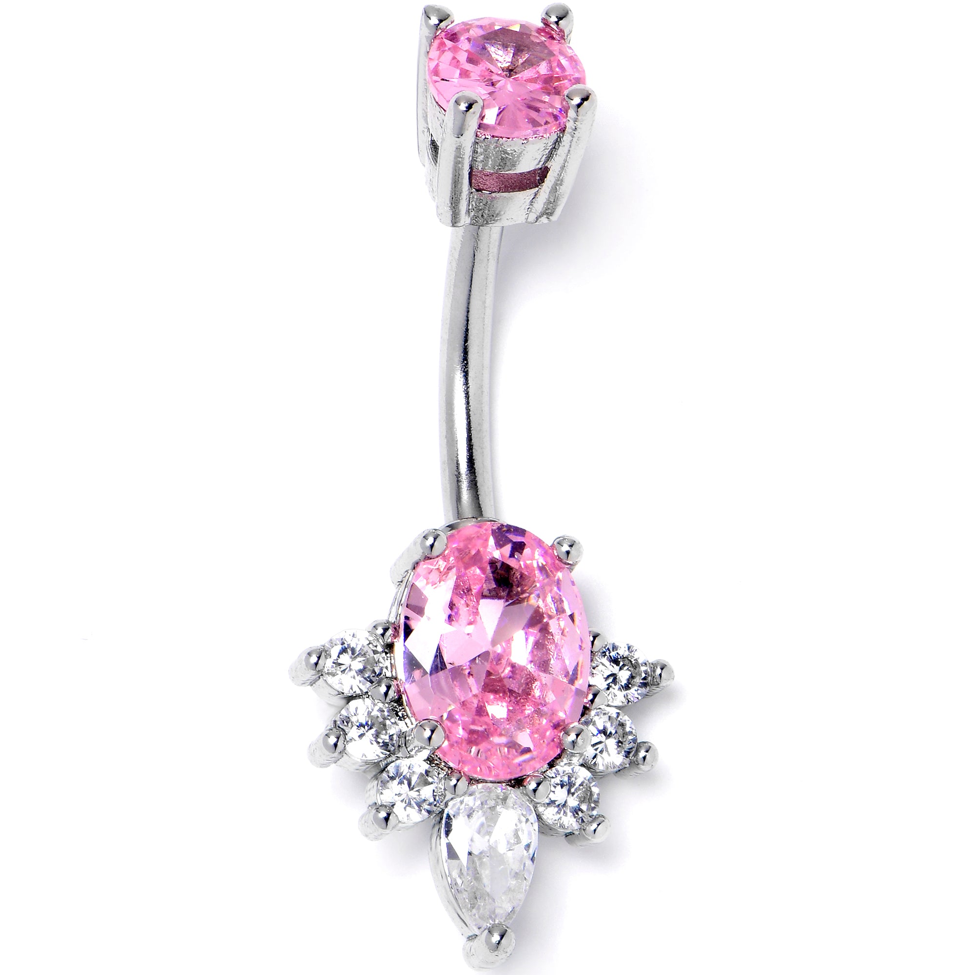 Pink Clear Gem Oh So Ornate Oval Double Mount Belly Ring