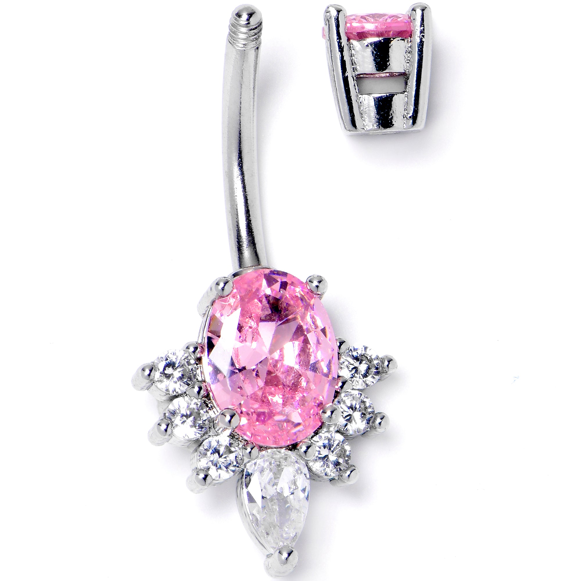 Pink Clear Gem Oh So Ornate Oval Double Mount Belly Ring