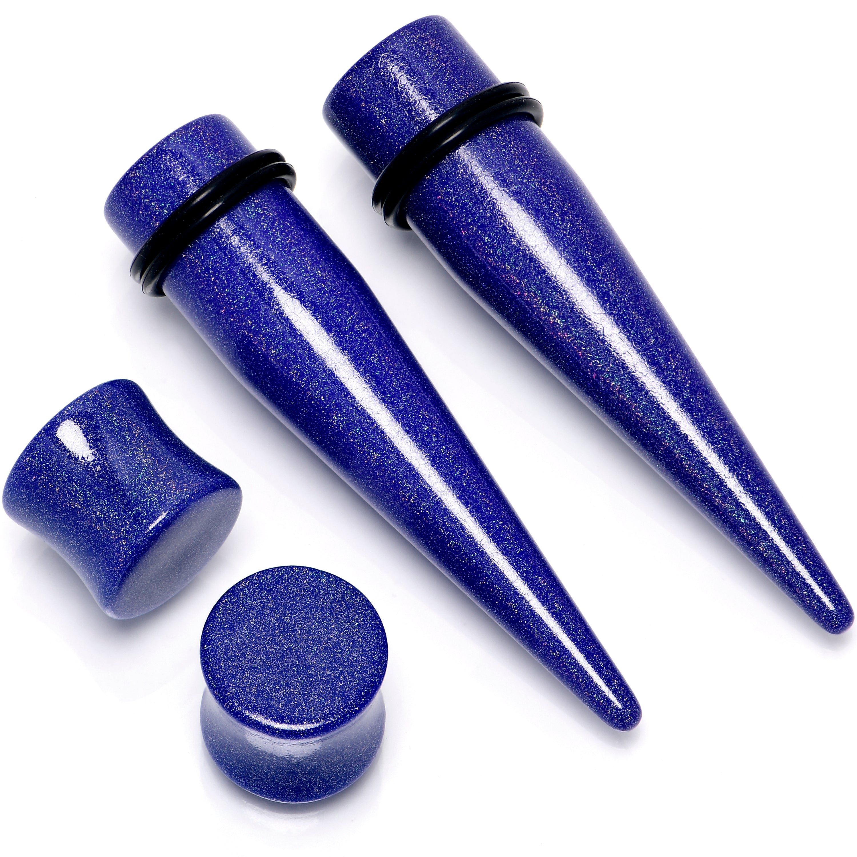 Blue Acrylic Shimmer Finish Taper Saddle Plug Set 6mm to 20mm Sizes