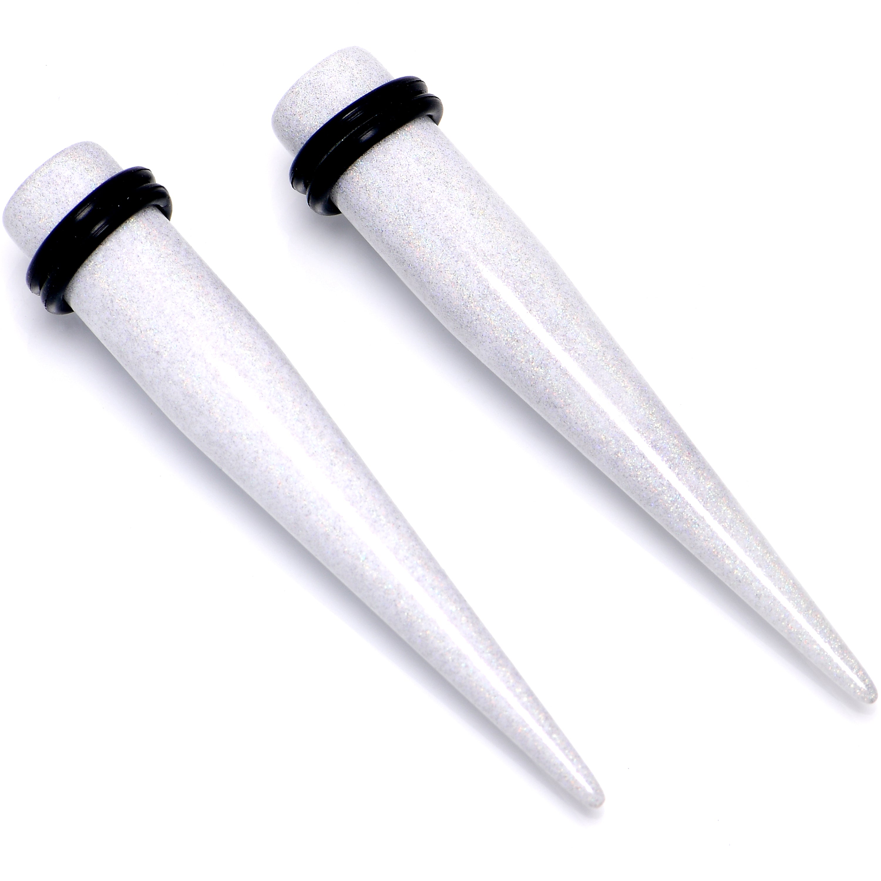White Shimmer Acrylic Straight Taper Set 6mm to 20mm Sizes