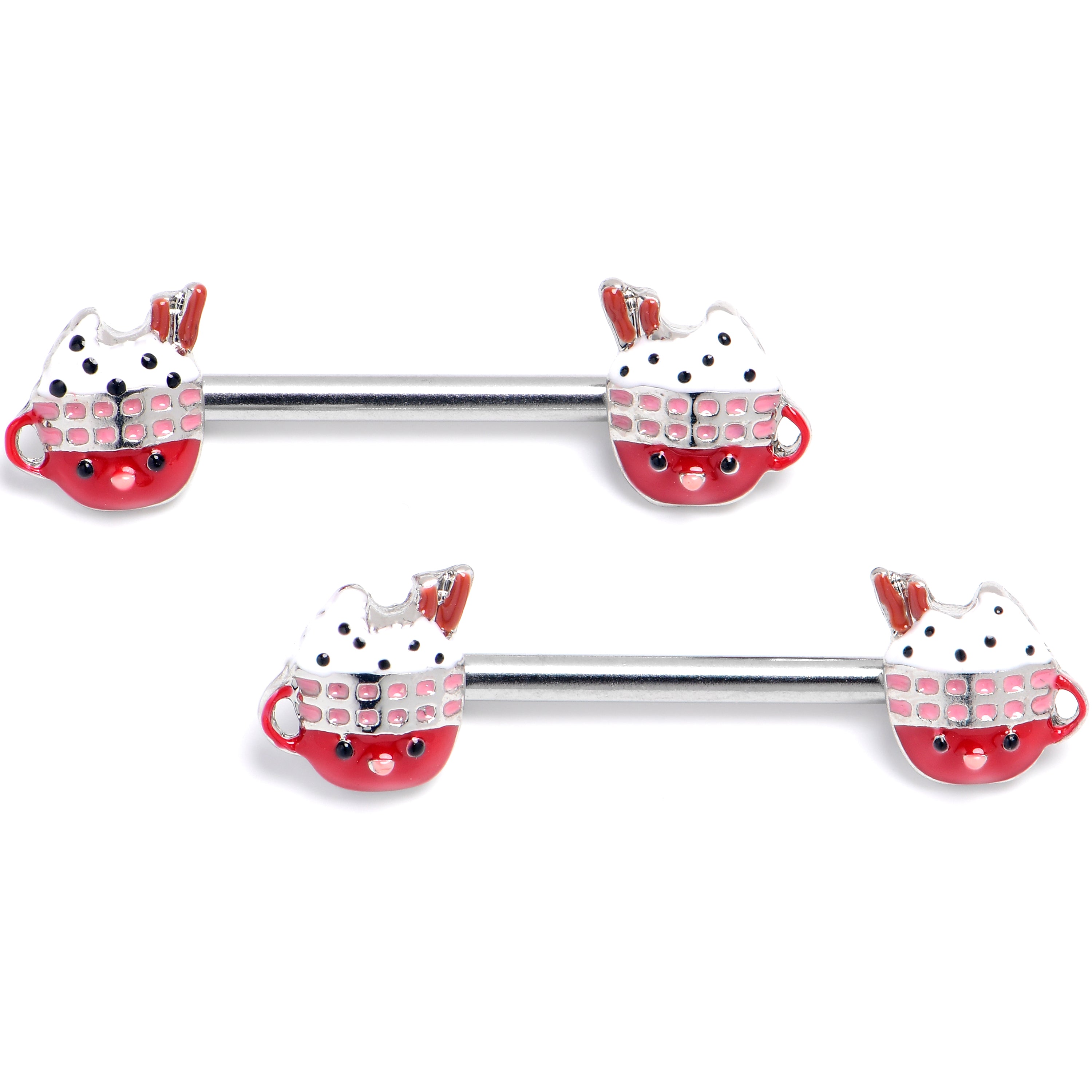 14 Gauge 9/16 Festive Holiday Cocoa Barbell Nipple Ring Set