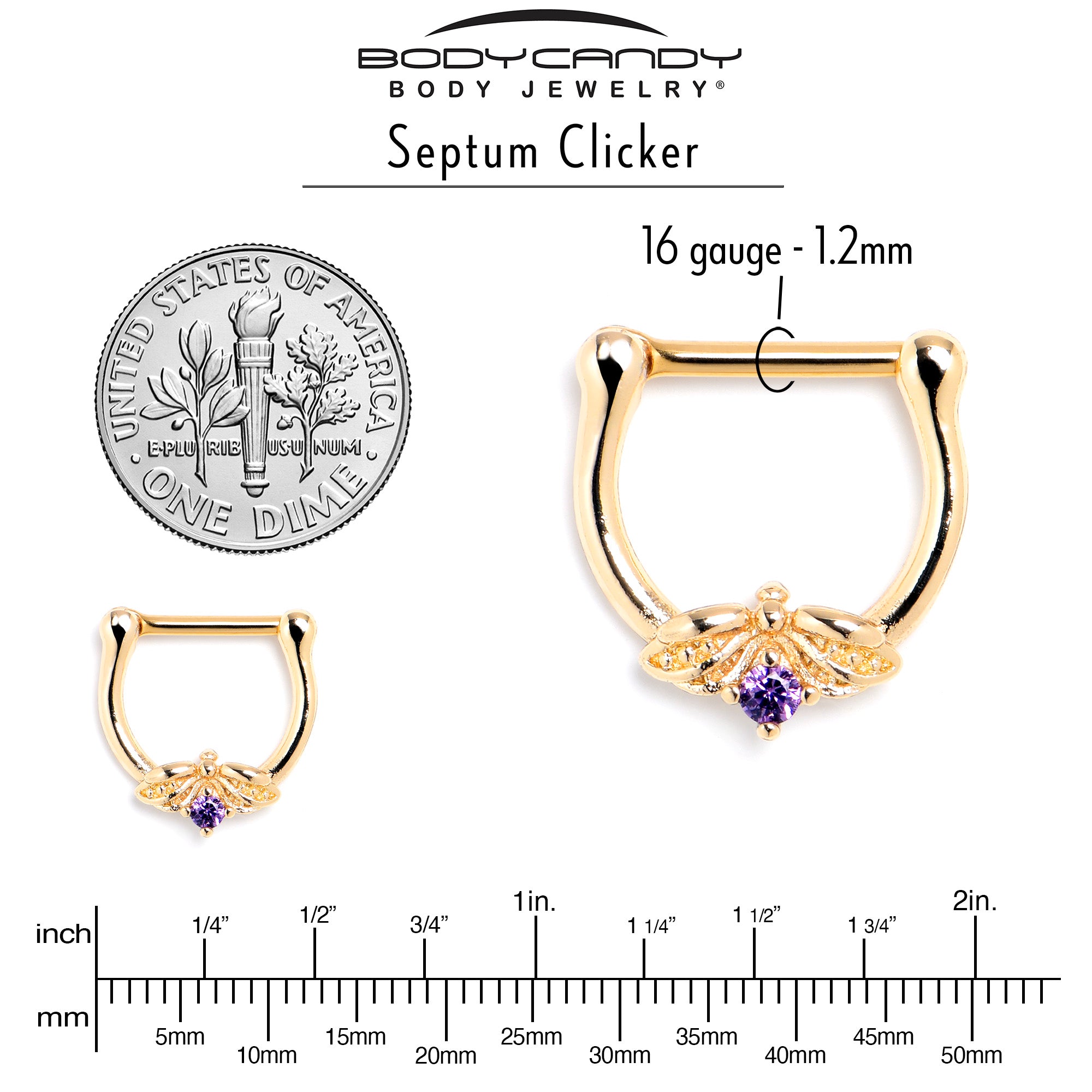 16 Gauge 5/16 Purple Gem Gold Tone Beauty Bug Cartilage Clicker