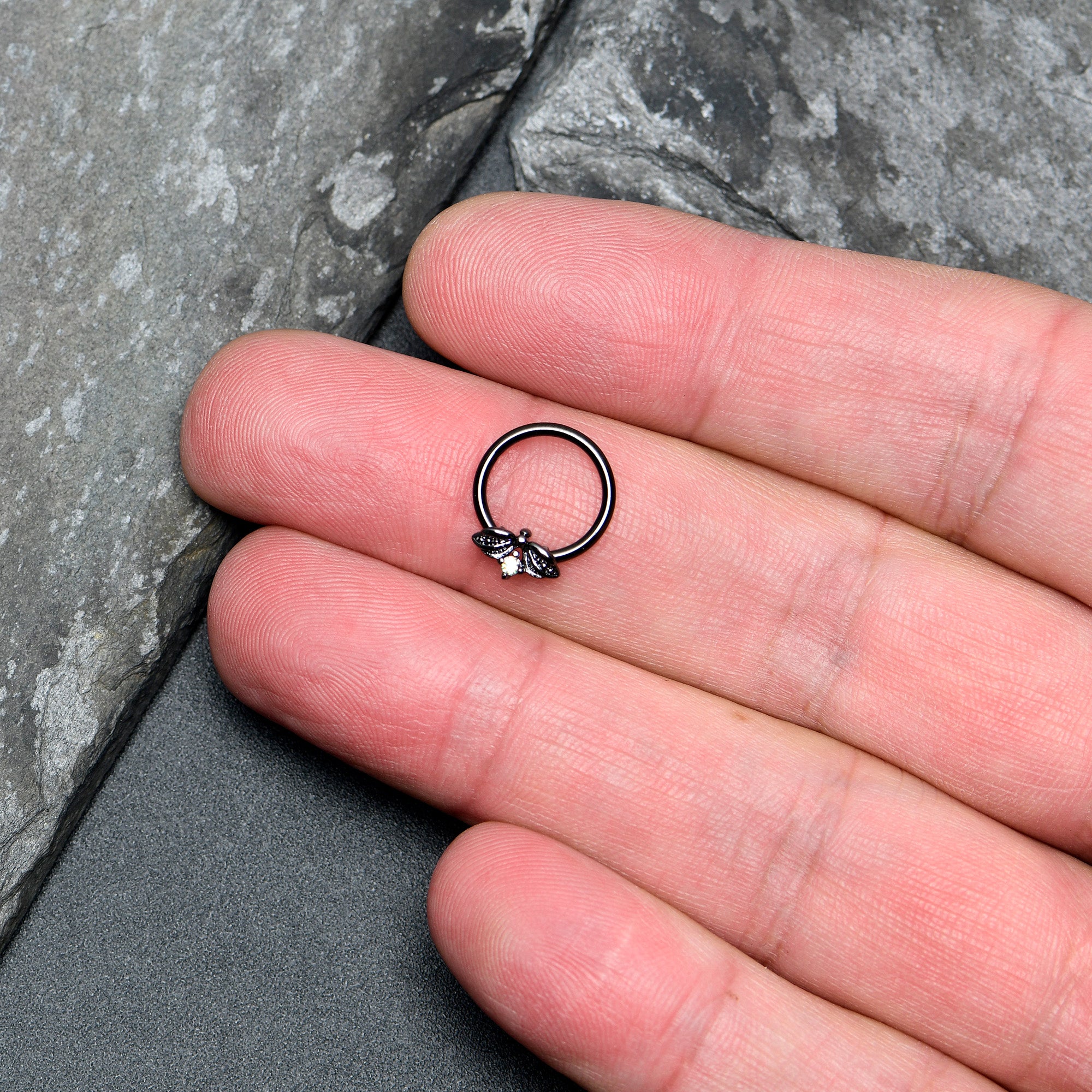 16 Gauge 3/8 Aurora Gem Black Beauty Bug BCR Captive Ring