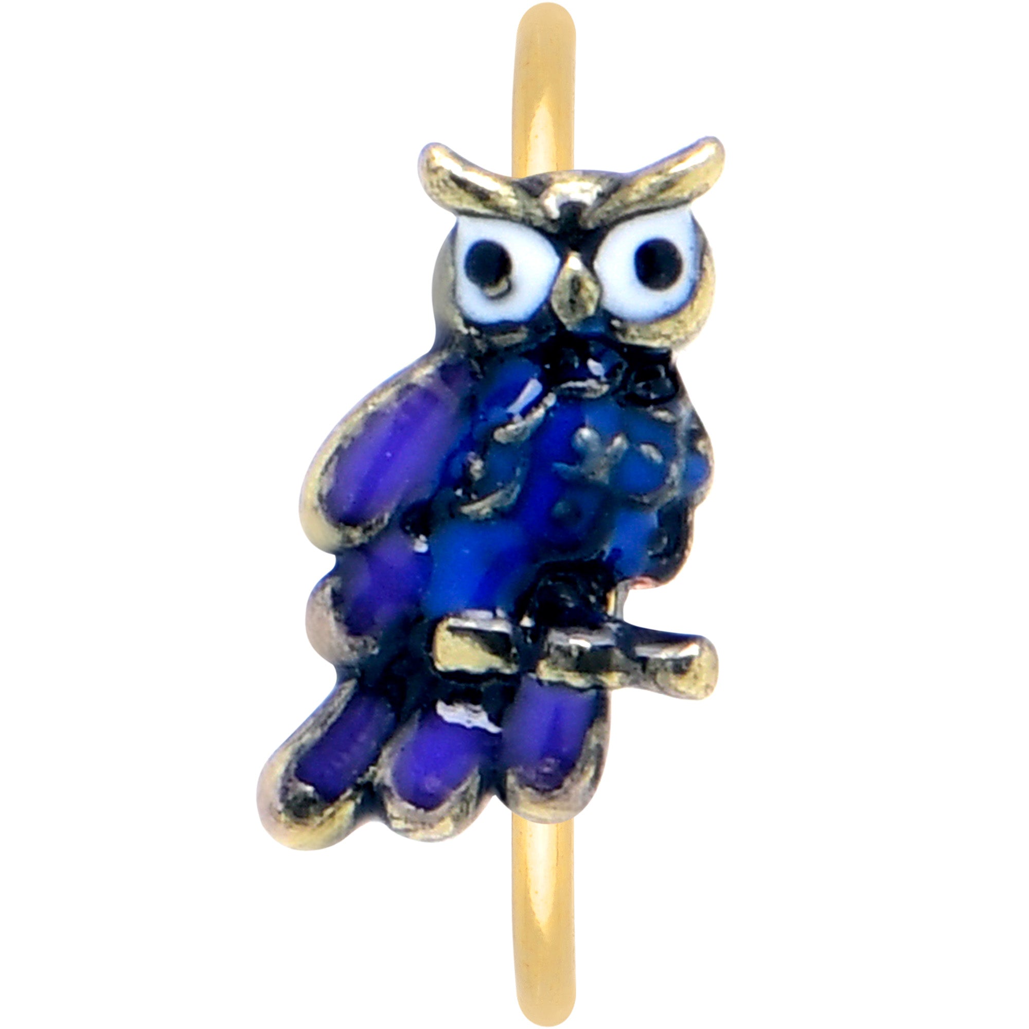 20 Gauge 5/16 Gold Tone Regal Owl Blue Nose Hoop