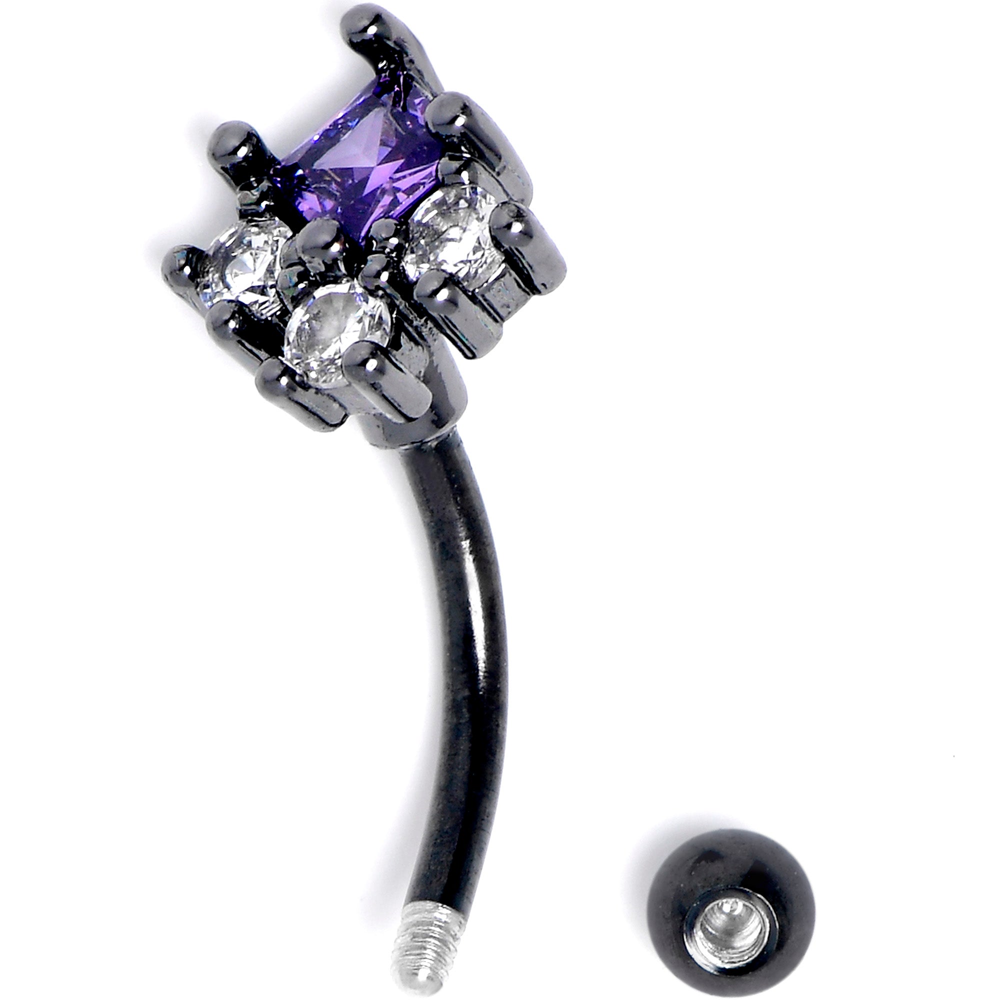 16G 5/15 Clear Purple CZ Gem Black Rhombus Riot Curved Eyebrow Ring