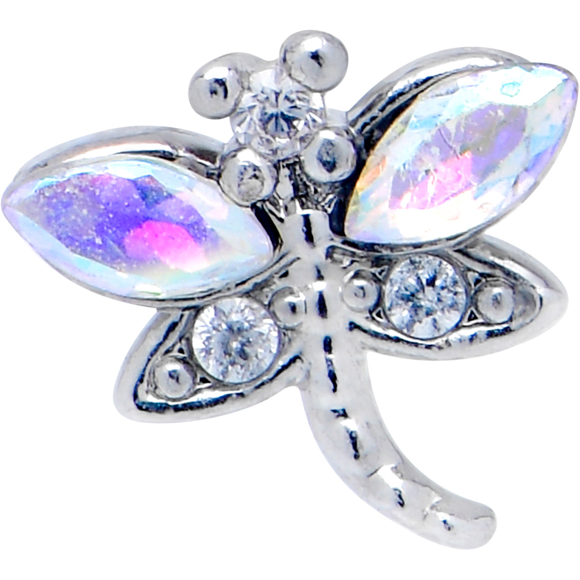 20G 7mm Aurora CZ Gem Understated Dragonfly L Shape Nose Ring