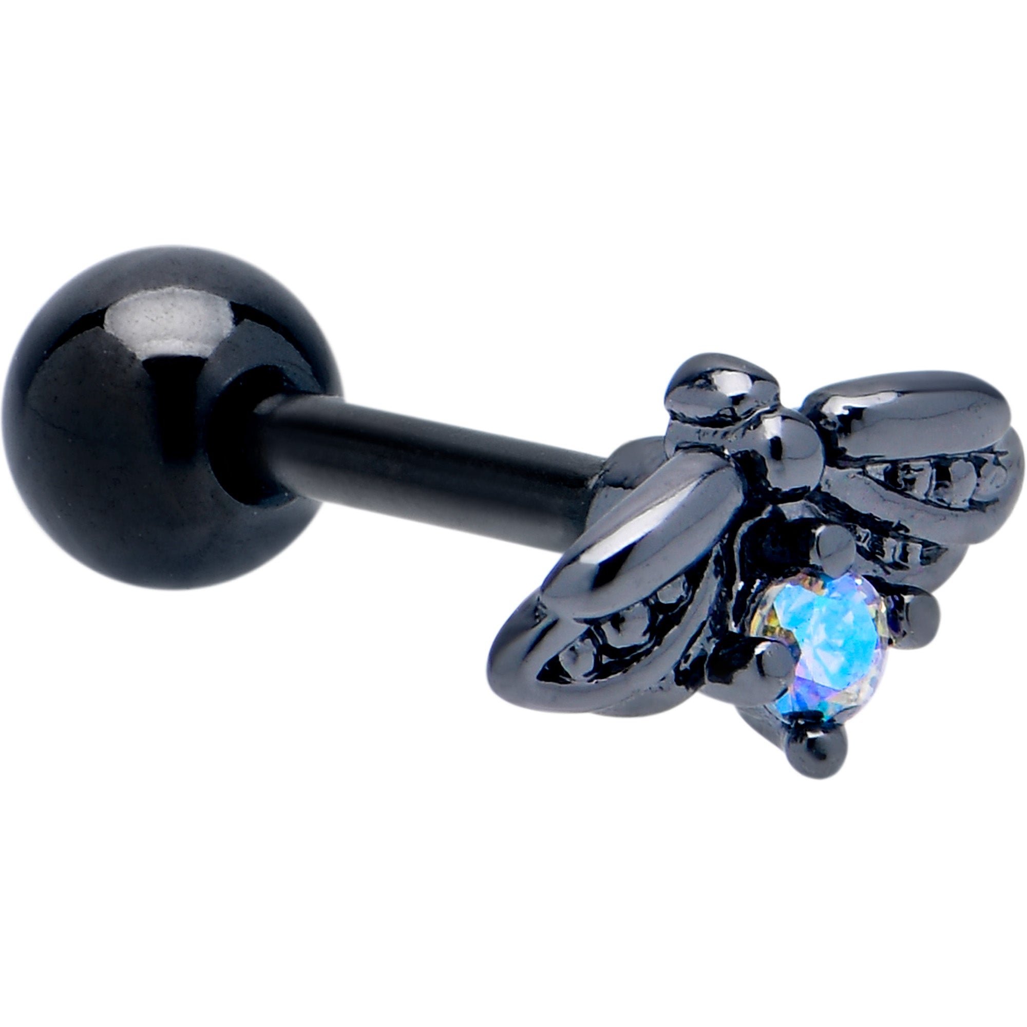 16G 1/4 Blue Gem Black Gothic Butterfly Cartilage Tragus Earring