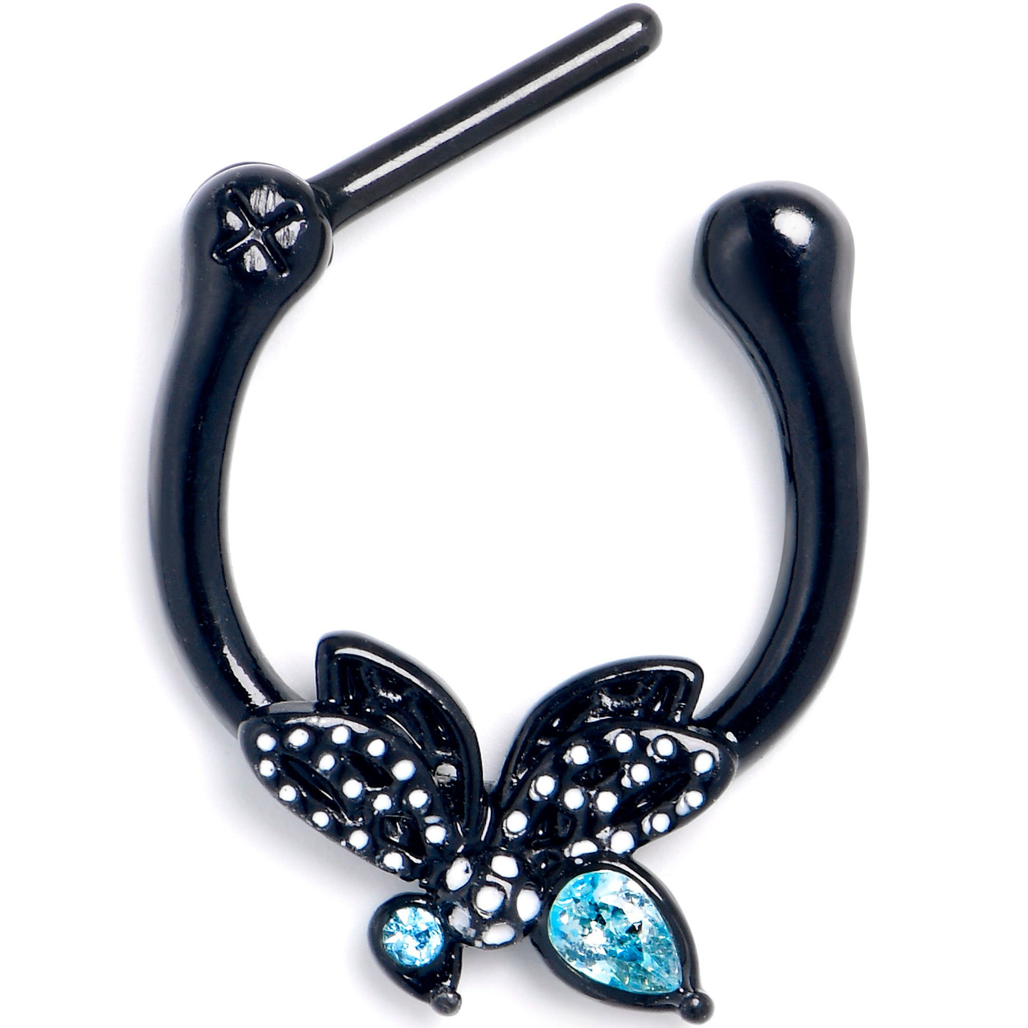 16G 5/16 Blue CZ Gem Black Night Drama Butterfly Cartilage Clicker
