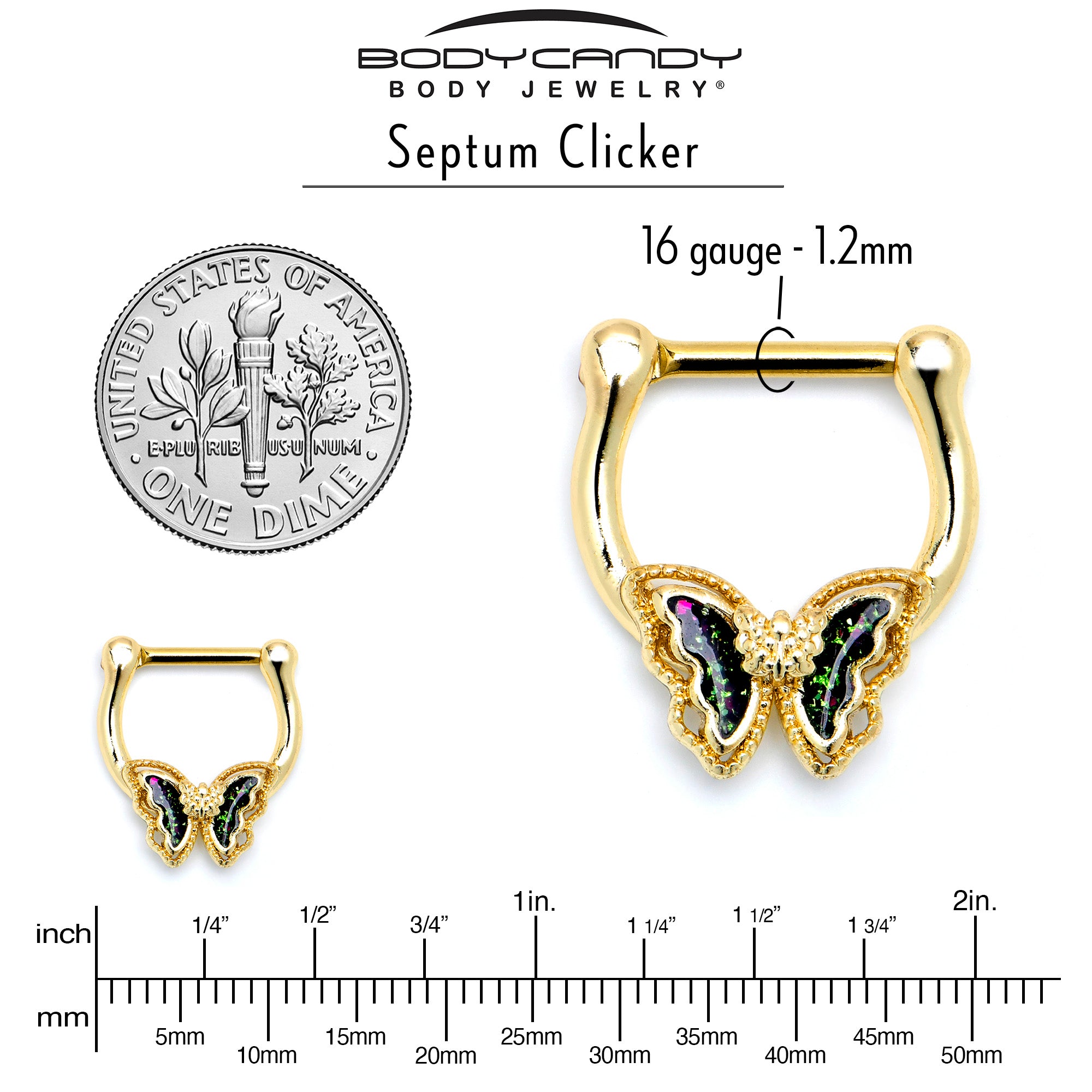 16 Gauge 5/16 Vitrail Gem Gold Tone Classic Butterfly Cartilage Clicker