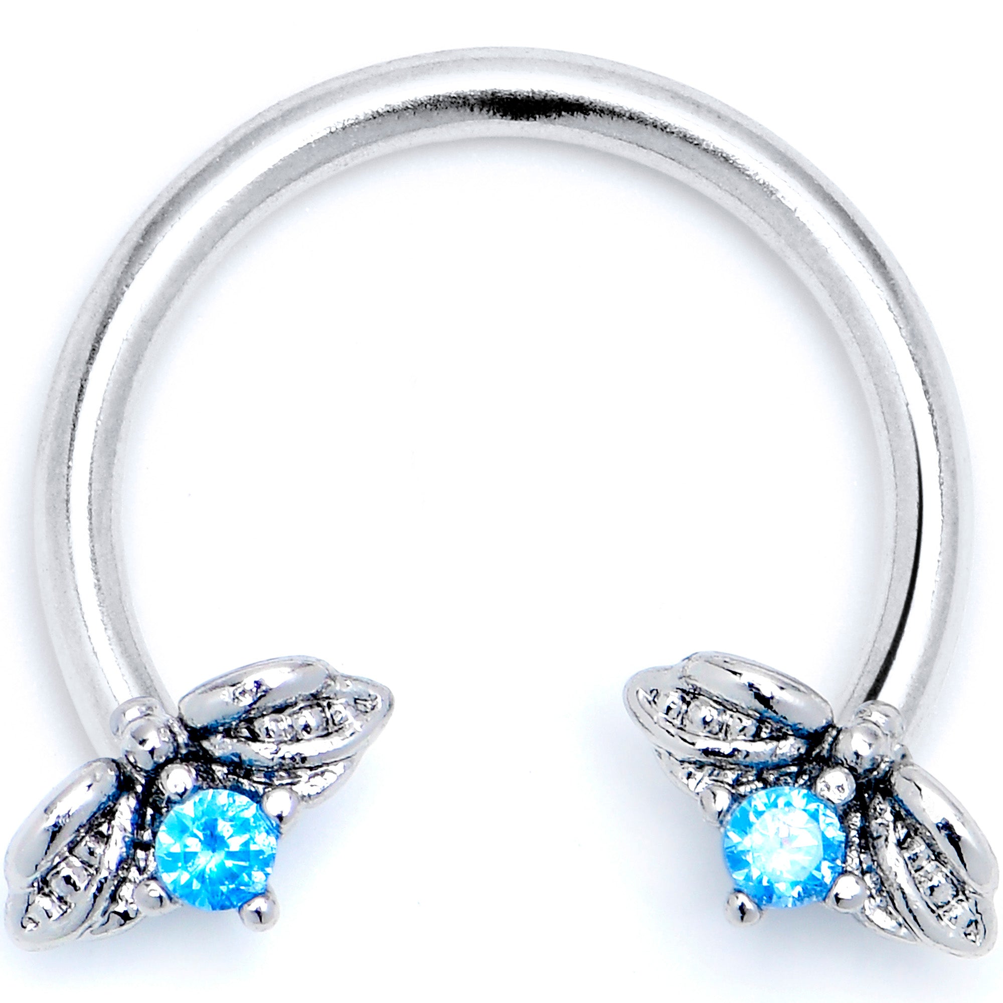 16G 3/8 Blue Gem Beauty Bug Insect Horseshoe Circular Barbell