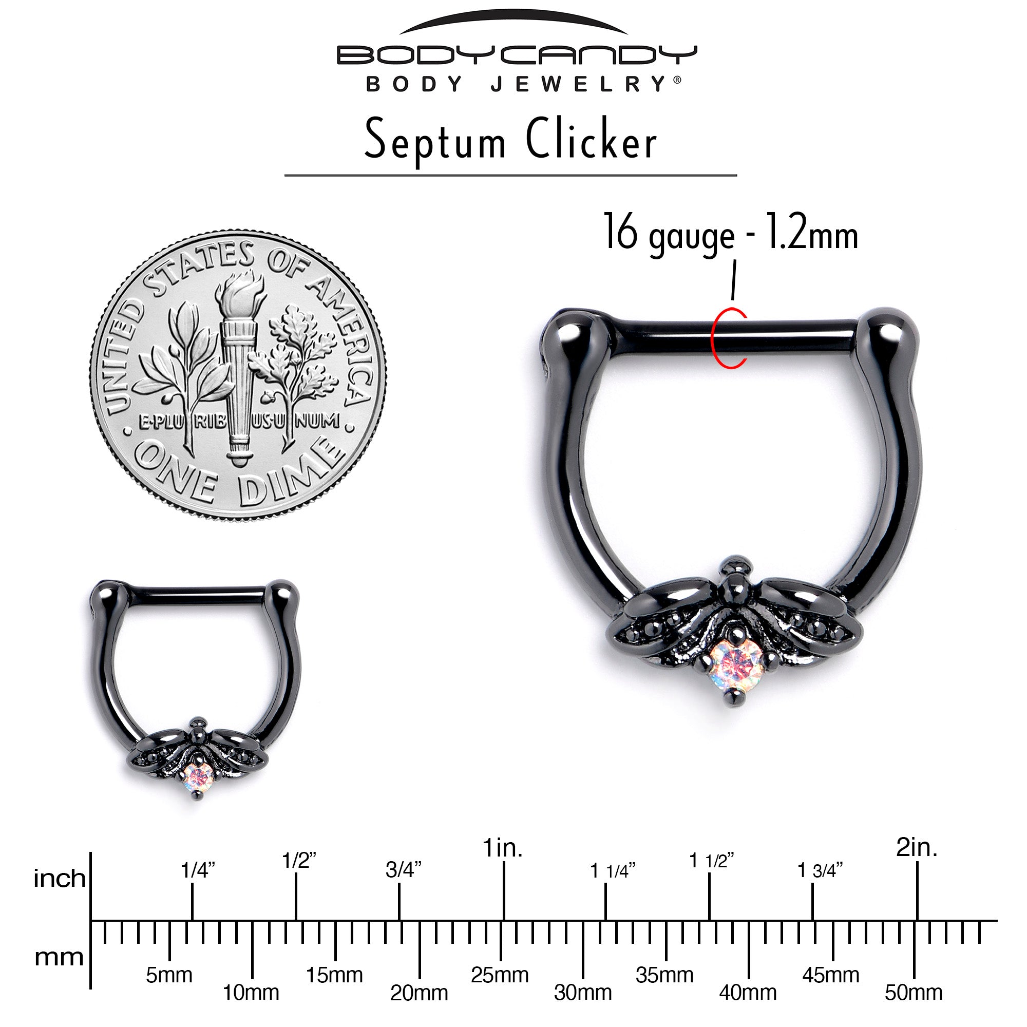 16G 5/16 Aurora Gem Black Beauty Bug Cartilage Clicker