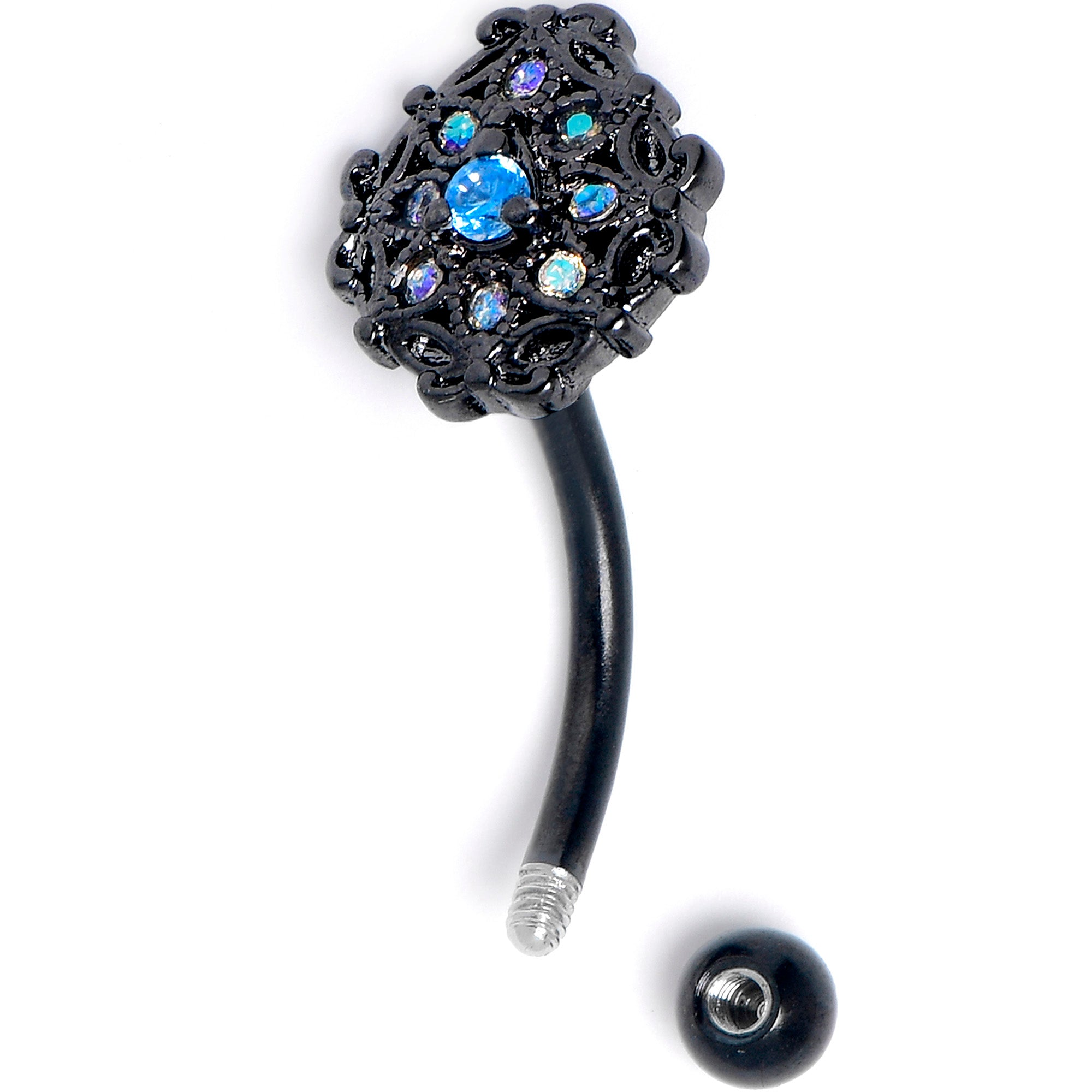 16G 5/16 Blue Aurora Gem Black Night Blossom Curved Eyebrow Ring