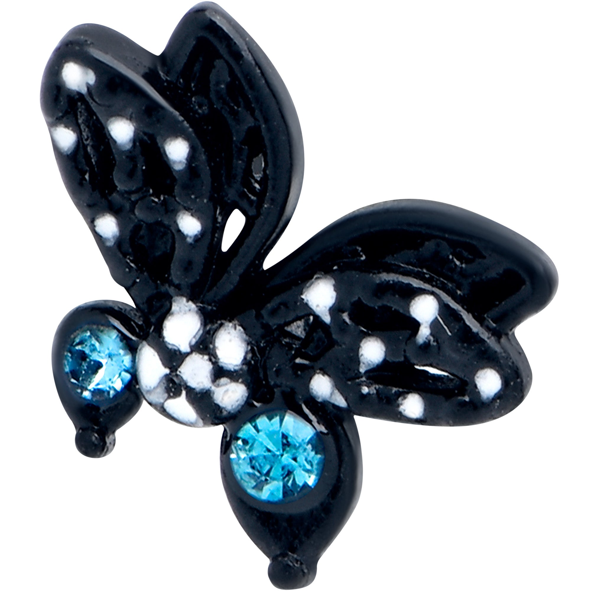 16G 1/4 Blue CZ Gem Black Night Drama Butterfly Cartilage Earring