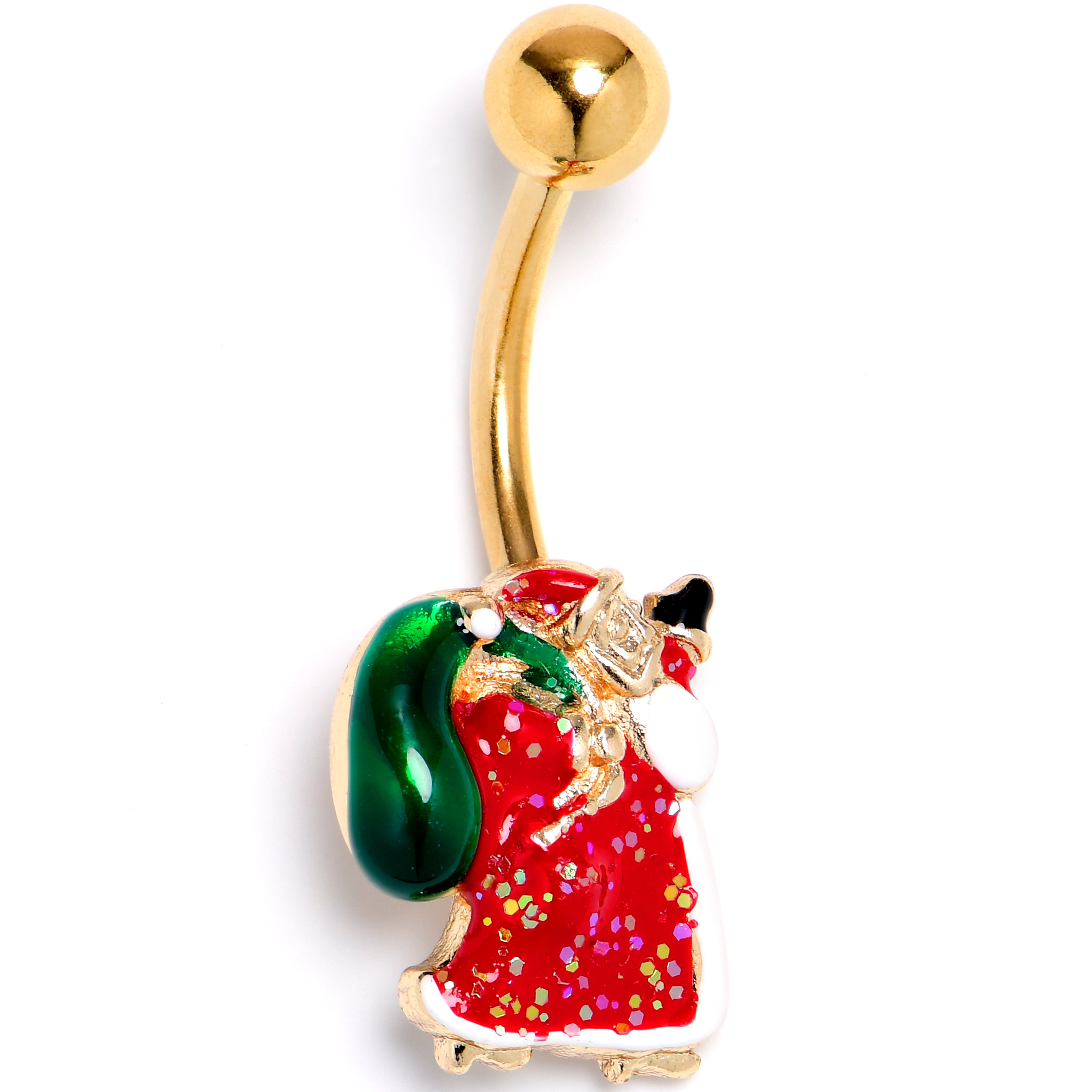 Gold Tone Glitter Santa Red Christmas Belly Ring