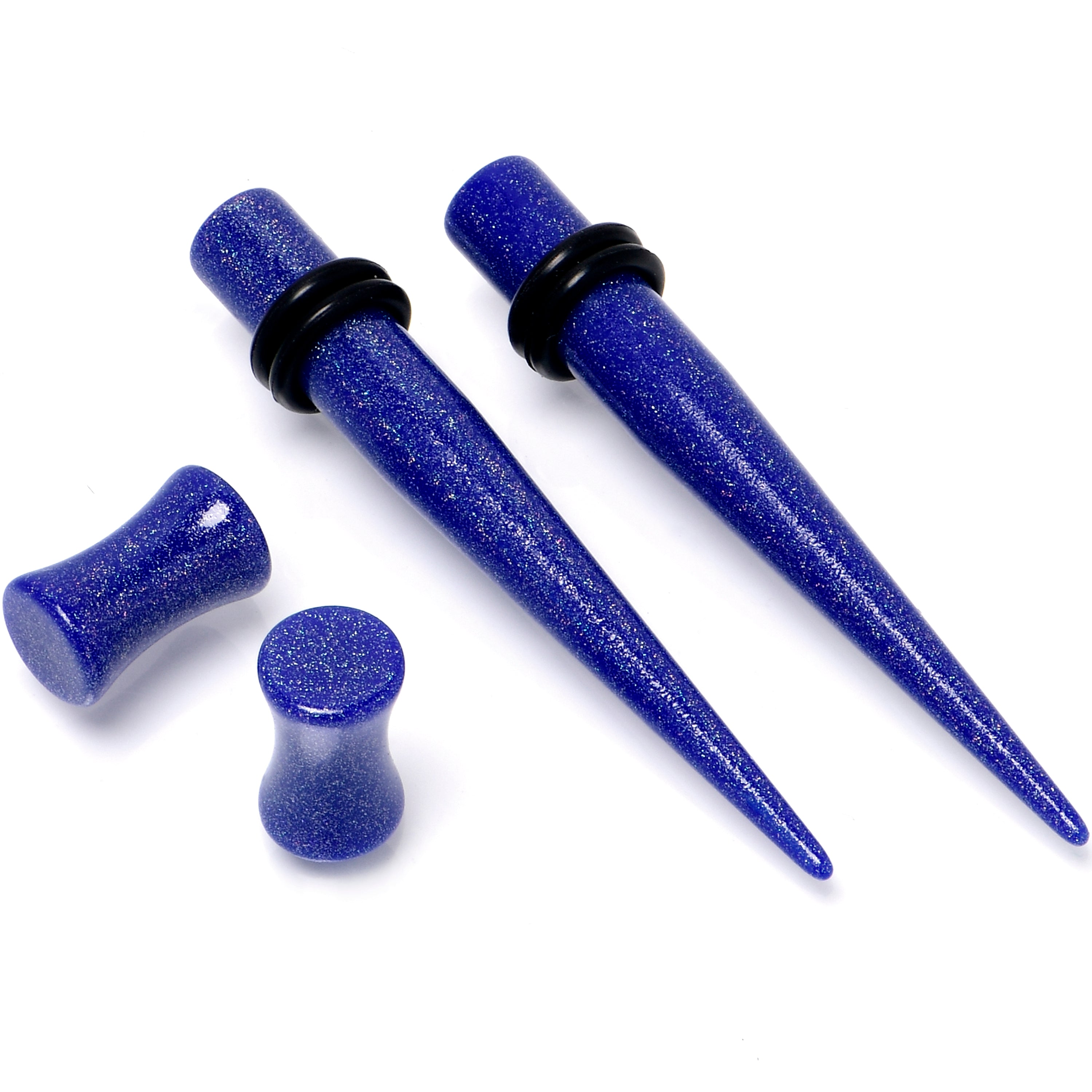 Blue Acrylic Shimmer Finish Taper Saddle Plug Set 6mm to 20mm Sizes