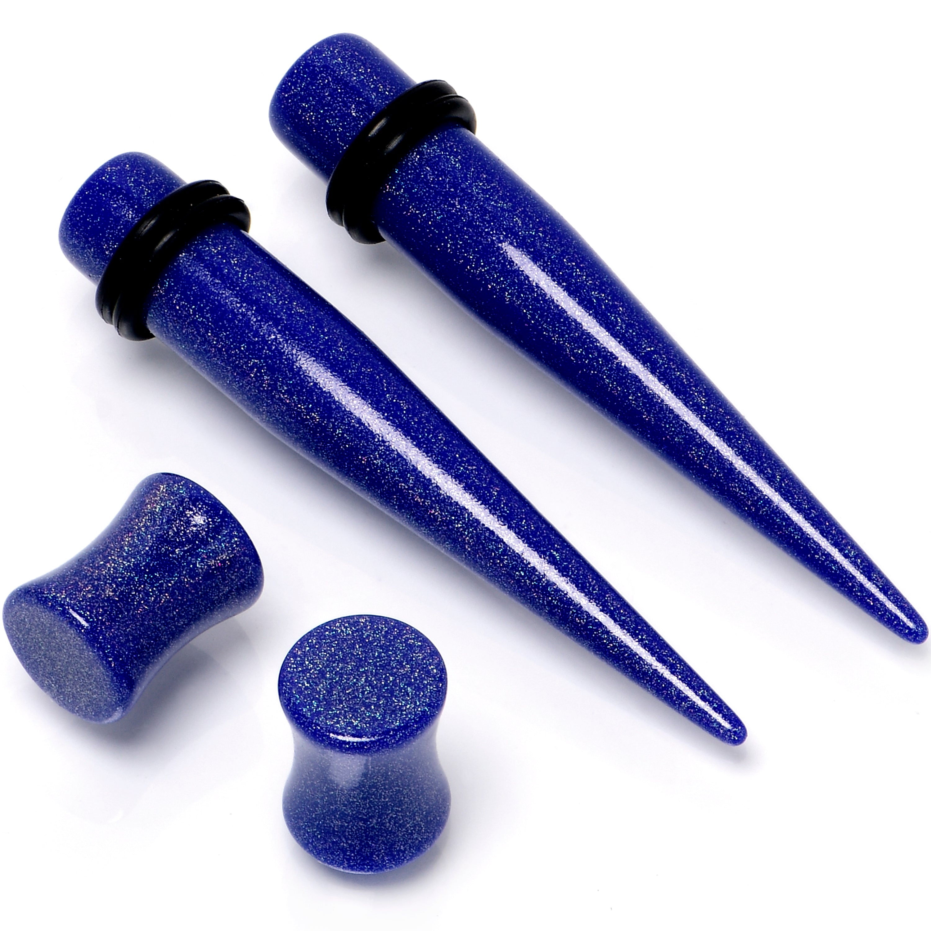 Blue Acrylic Shimmer Finish Taper Saddle Plug Set 6mm to 20mm Sizes