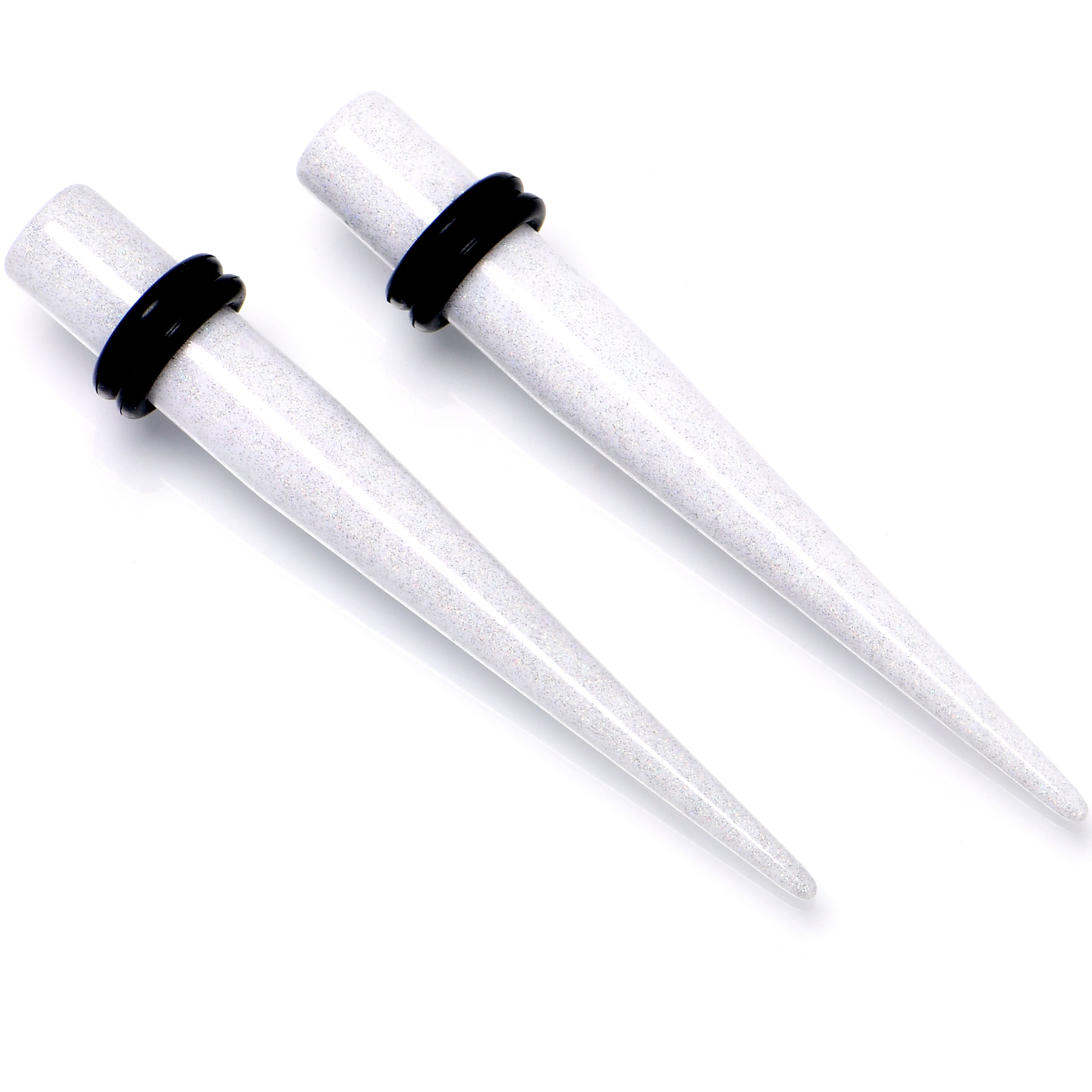 White Shimmer Acrylic Straight Taper Set 6mm to 20mm Sizes