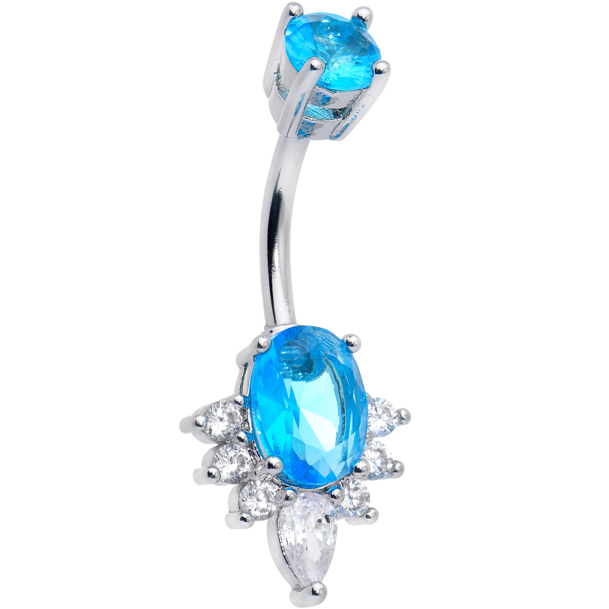 Blue Clear Gem Oh So Ornate Oval Double Mount Belly Ring