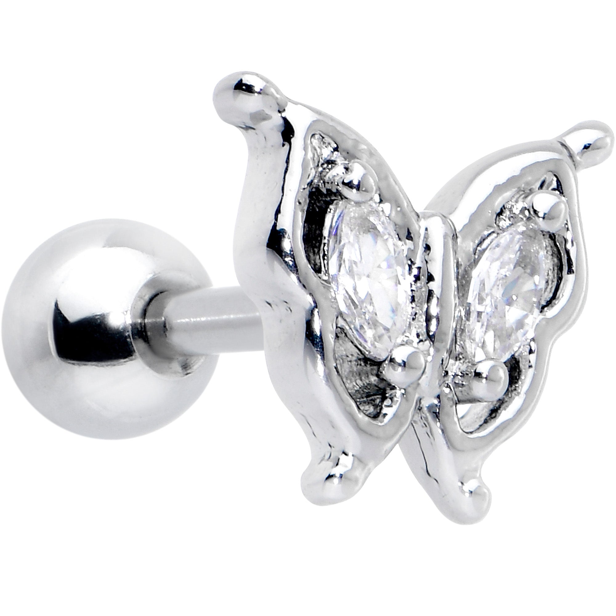 16G 1/4 Clear Gem Fancy Fab Butterfly Cartilage Tragus Earring