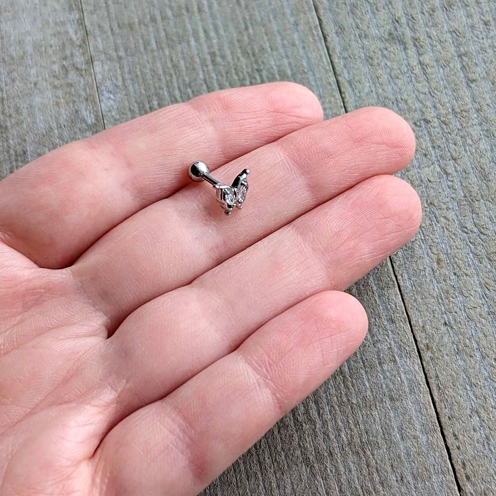 16G 1/4 Clear Gem Fancy Fab Butterfly Cartilage Tragus Earring