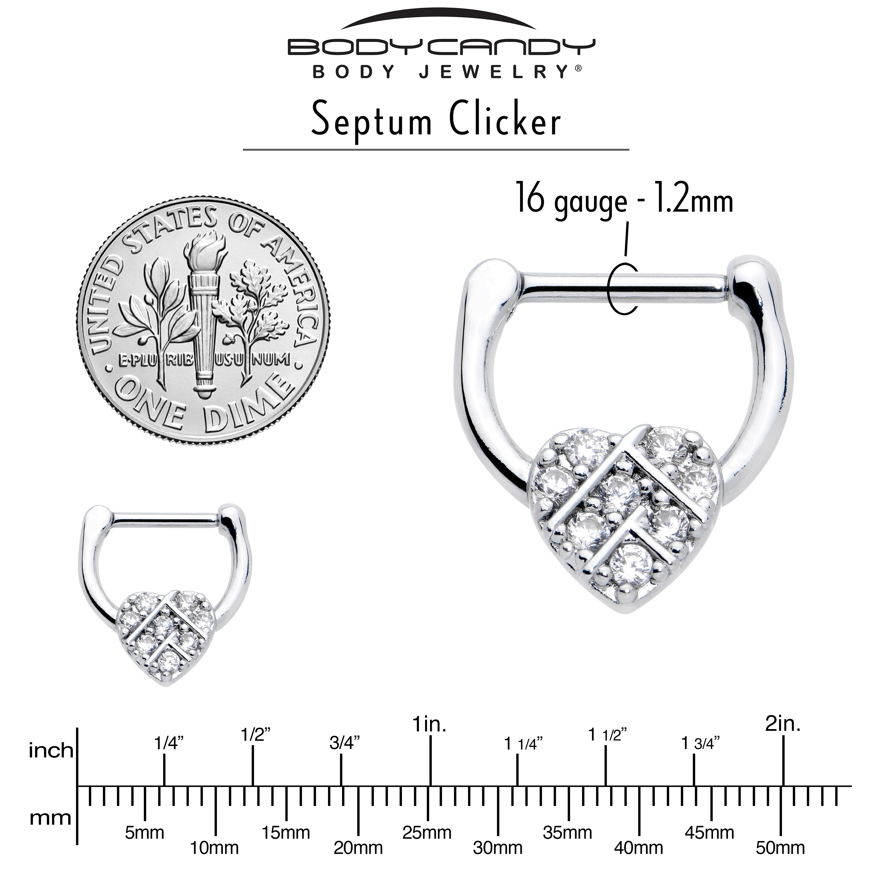 16 Gauge 1/4 Clear CZ Gem Lattice Heart Cartilage Clicker