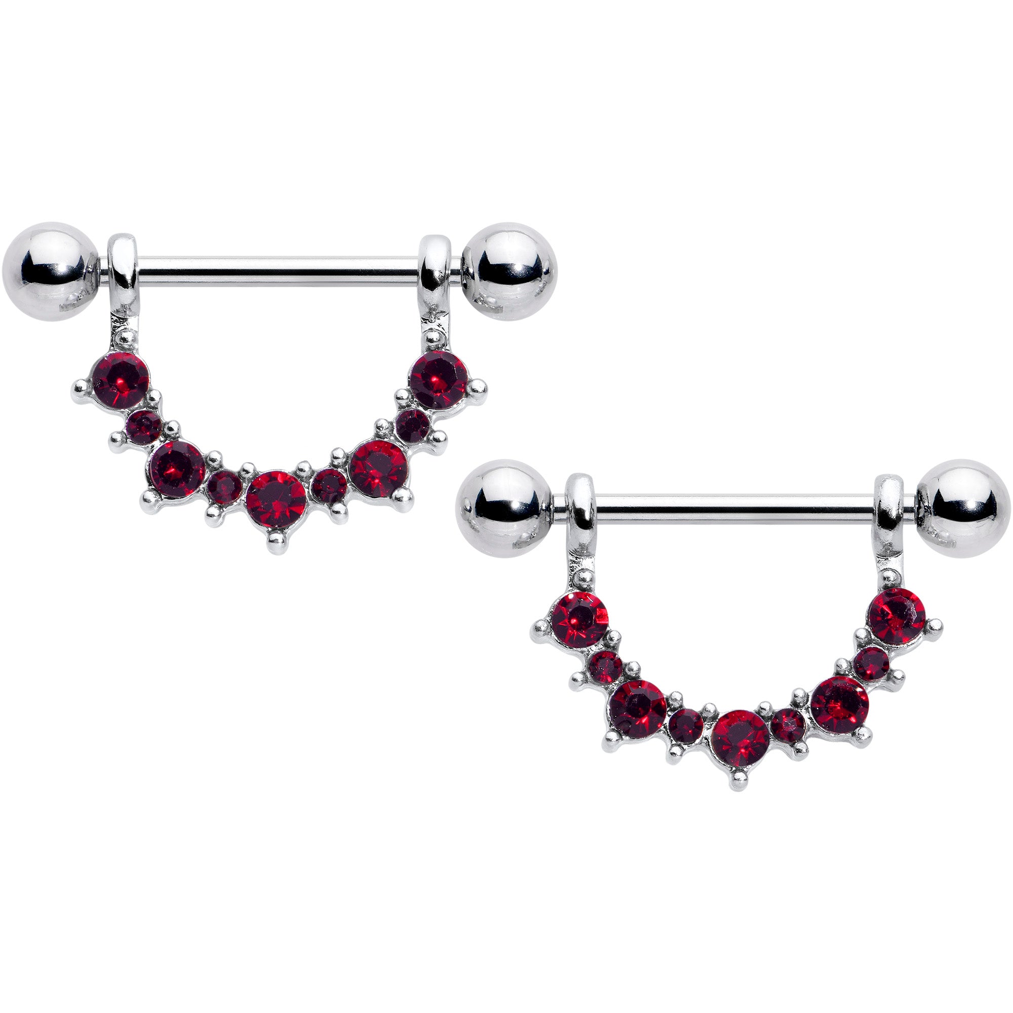 14G 9/16 Red CZ Gem July Birthstone Dangle Nipple Shield Set