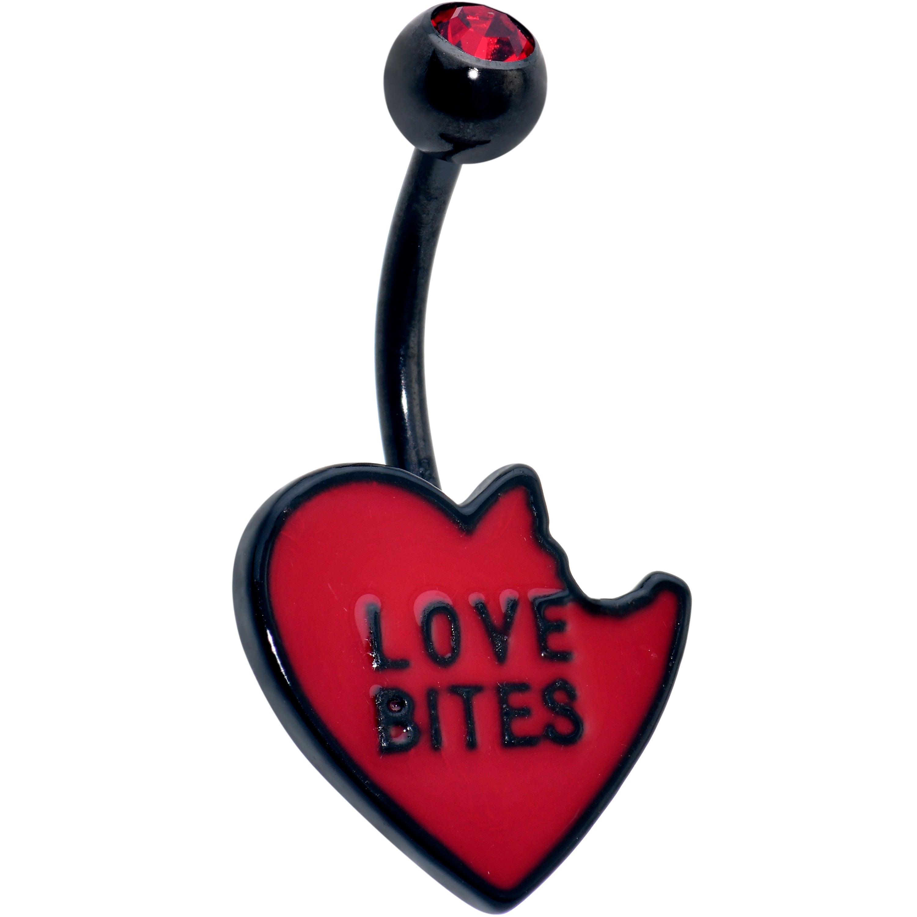 Red Gem Black Love Bites Heart Valentines Belly Ring