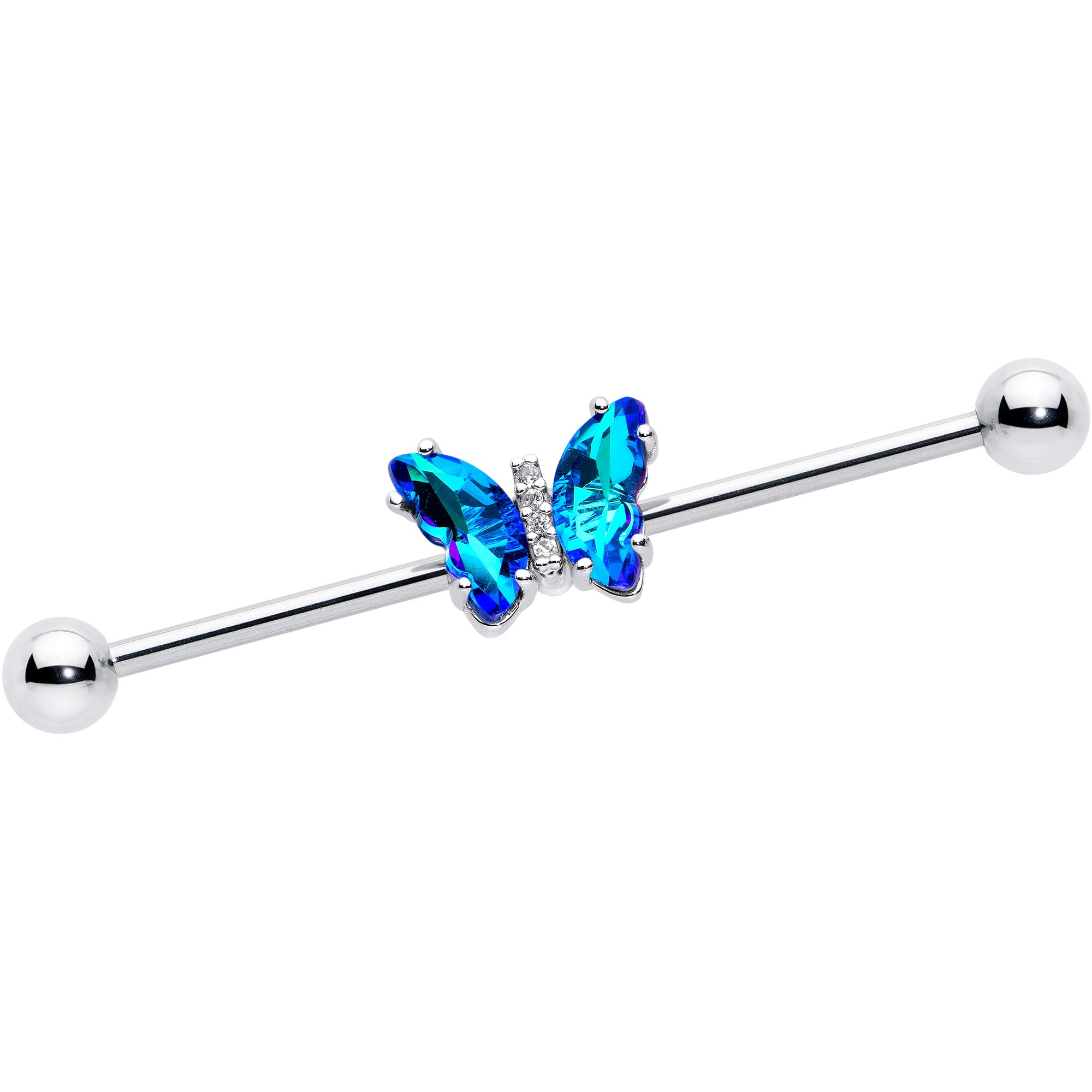 14 Gauge Blue CZ Gem Simply Colorful Butterfly Industrial Barbell 38mm