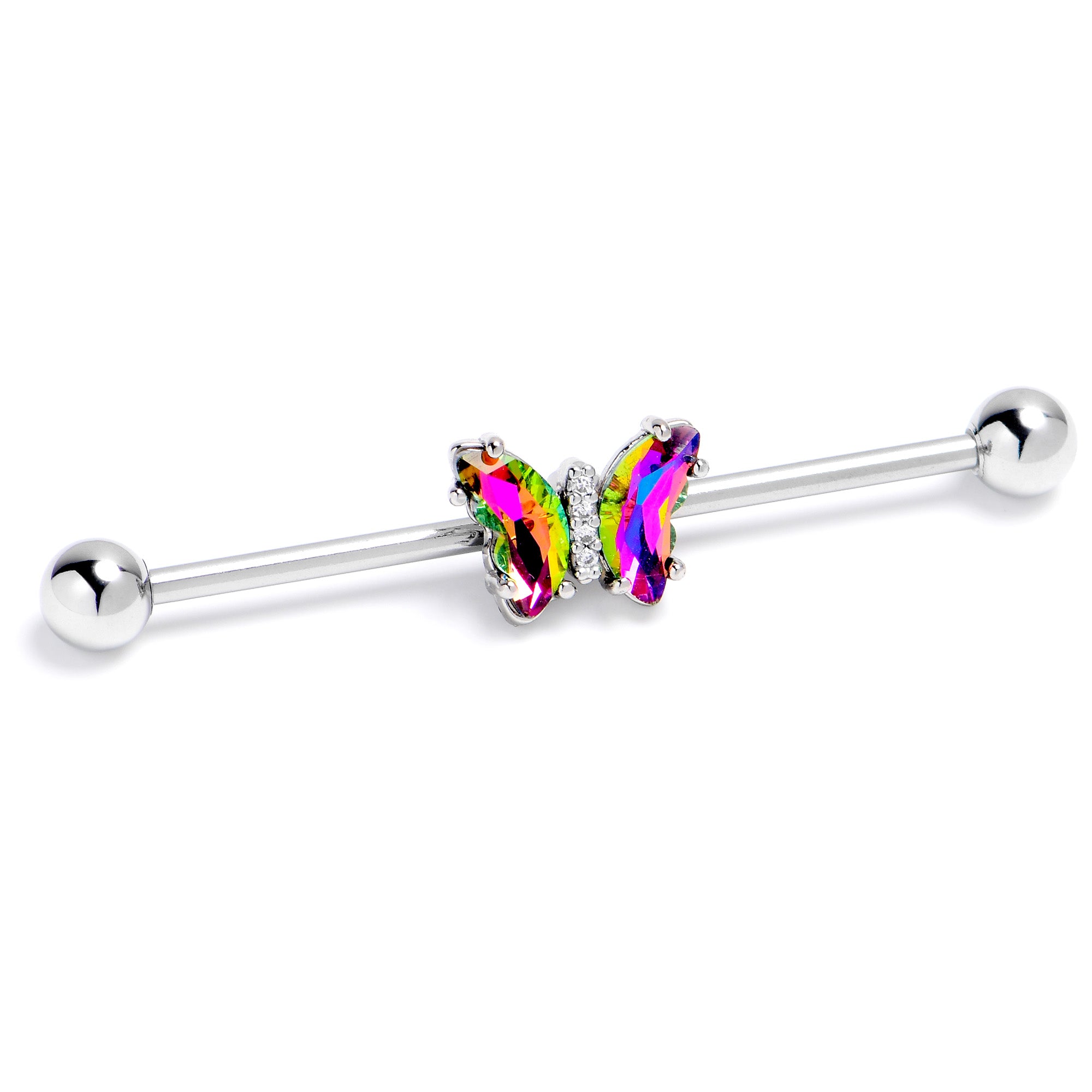 14G Rainbow CZ Gem Simply Colorful Butterfly Industrial Barbell 38mm
