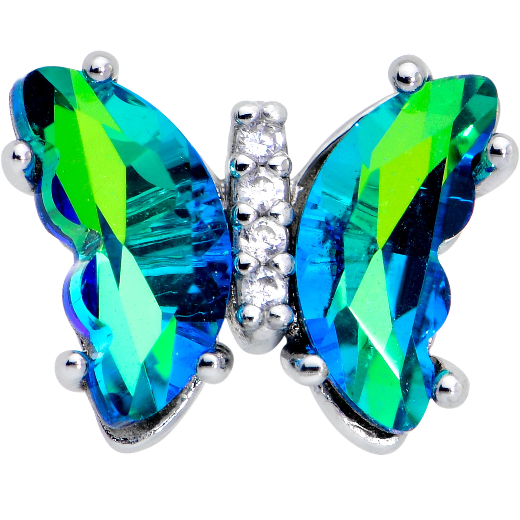 16 Gauge 1/4 Green CZ Gem Simply Colorful Butterfly Cartilage Earring