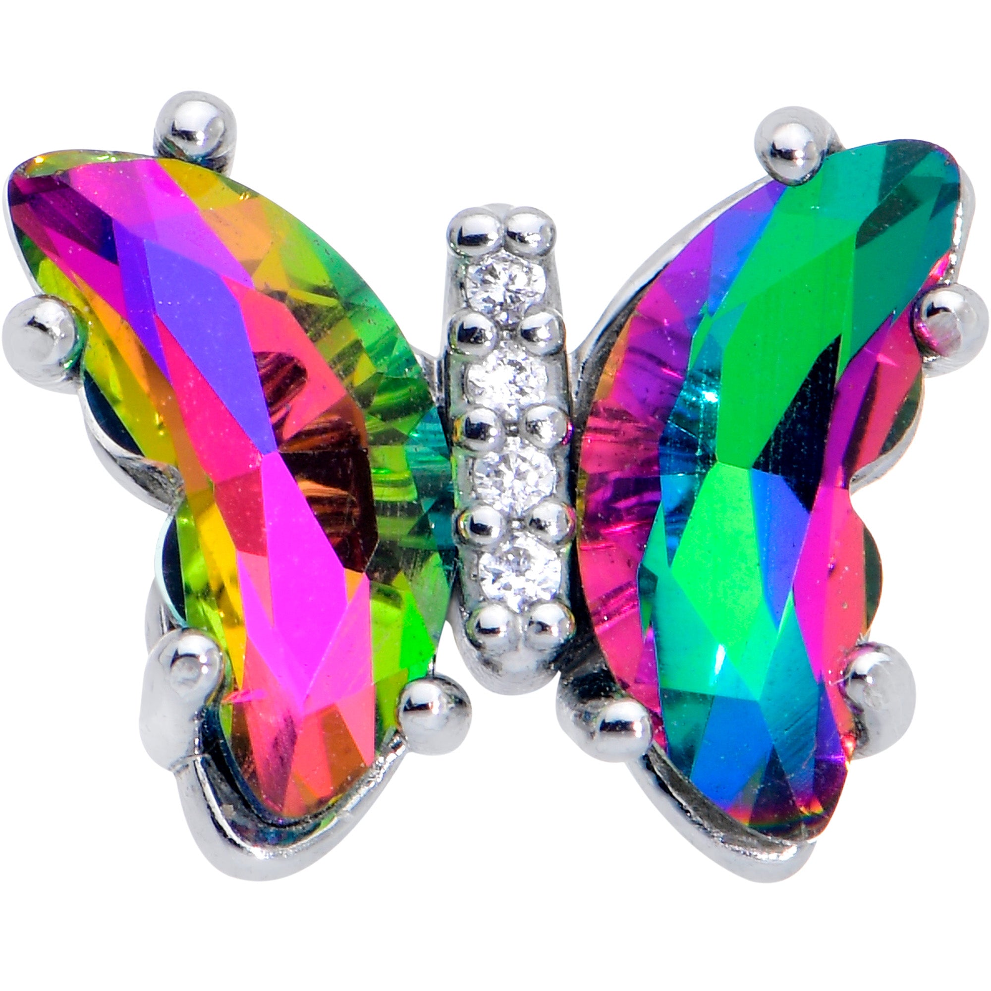 16 Gauge 1/4 Rainbow CZ Gem Simply Colorful Butterfly Cartilage Earring
