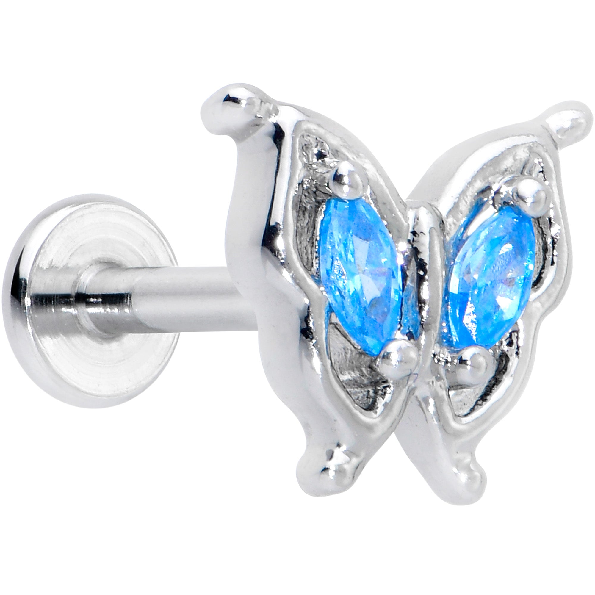 16G 5/16 Blue Gem Fancy Fab Butterfly Internally Threaded Labret