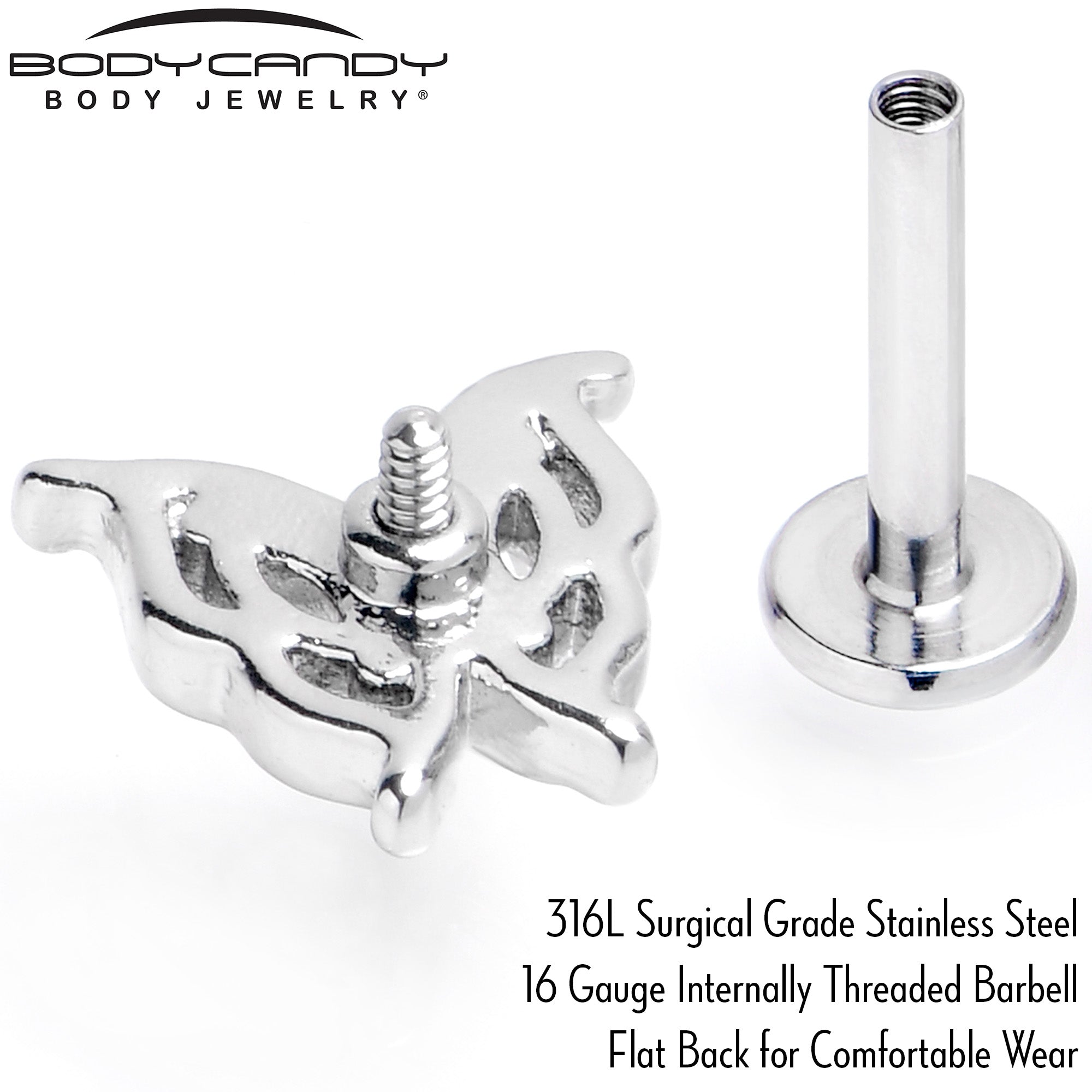 16G 5/16 Blue Gem Fancy Fab Butterfly Internally Threaded Labret