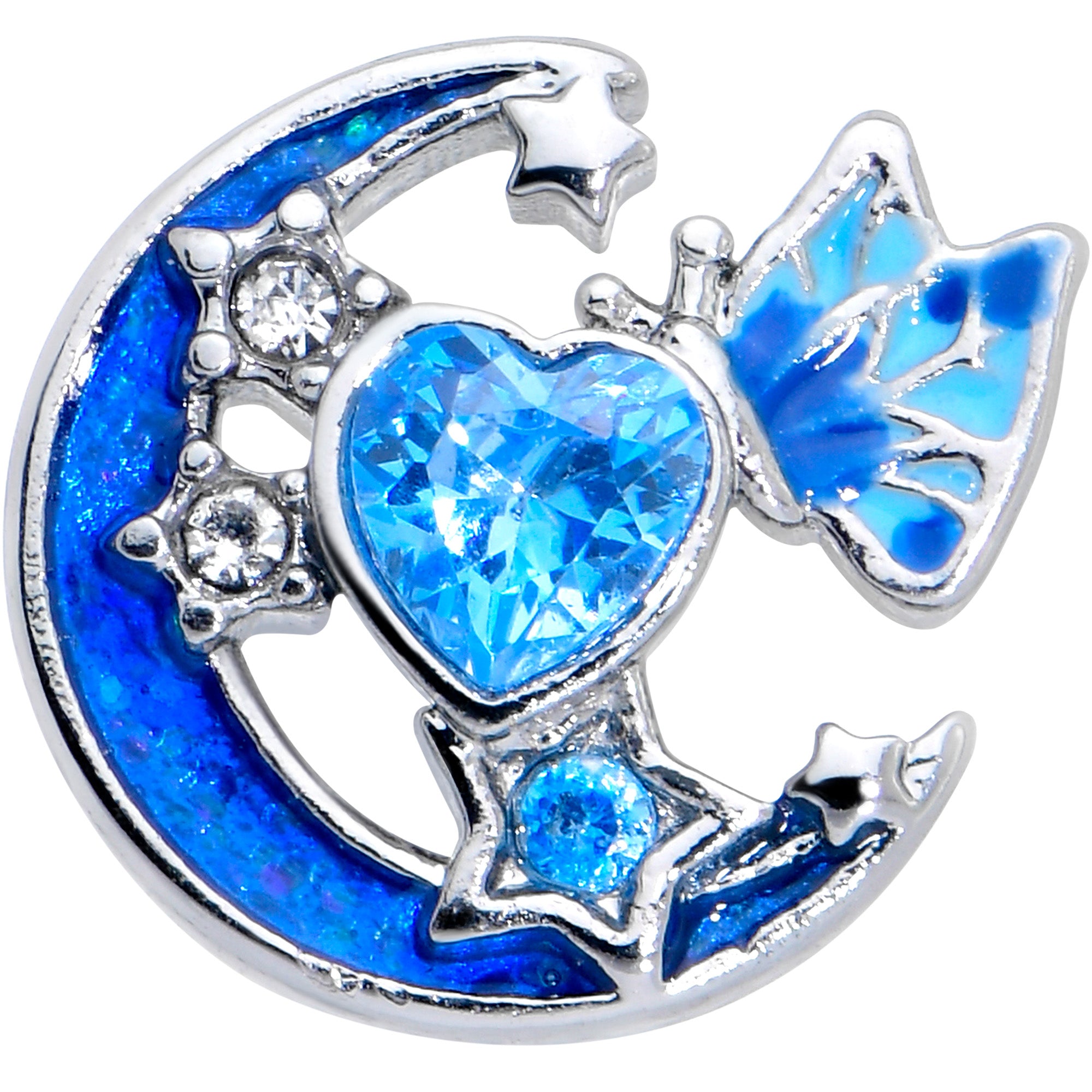 20G 7mm Blue CZ Gem Moon Butterfly Love Heart L Shape Nose Ring