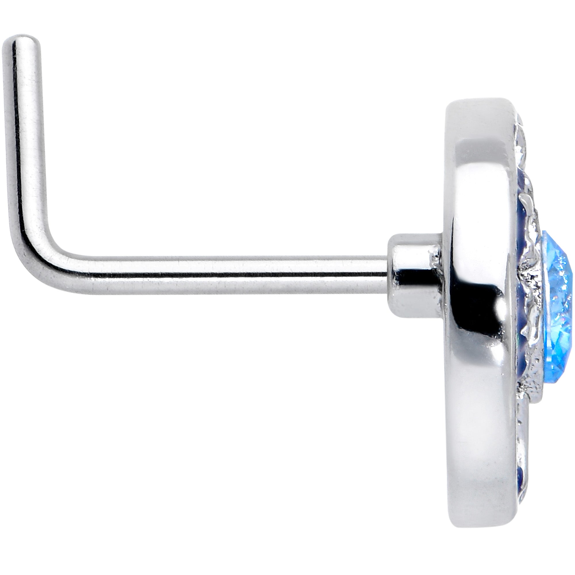 20G 7mm Blue CZ Gem Moon Butterfly Love Heart L Shape Nose Ring