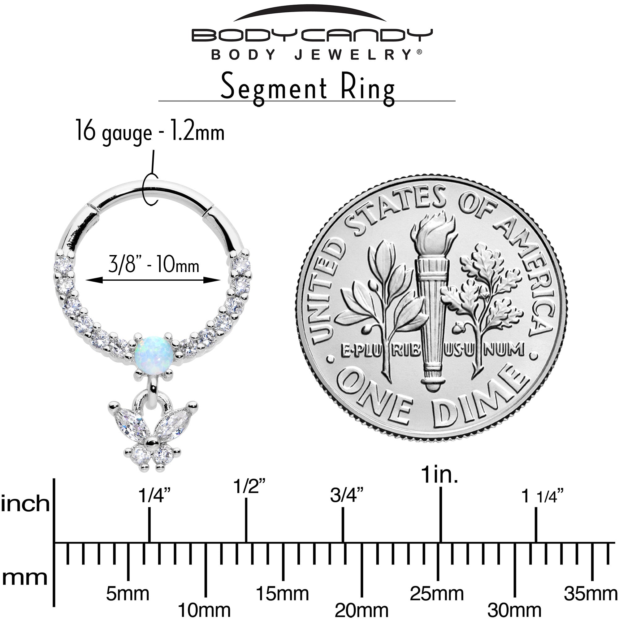 16G 3/8 Blue Synthetic Opal Butterfly Dangle Hinged Segment Ring