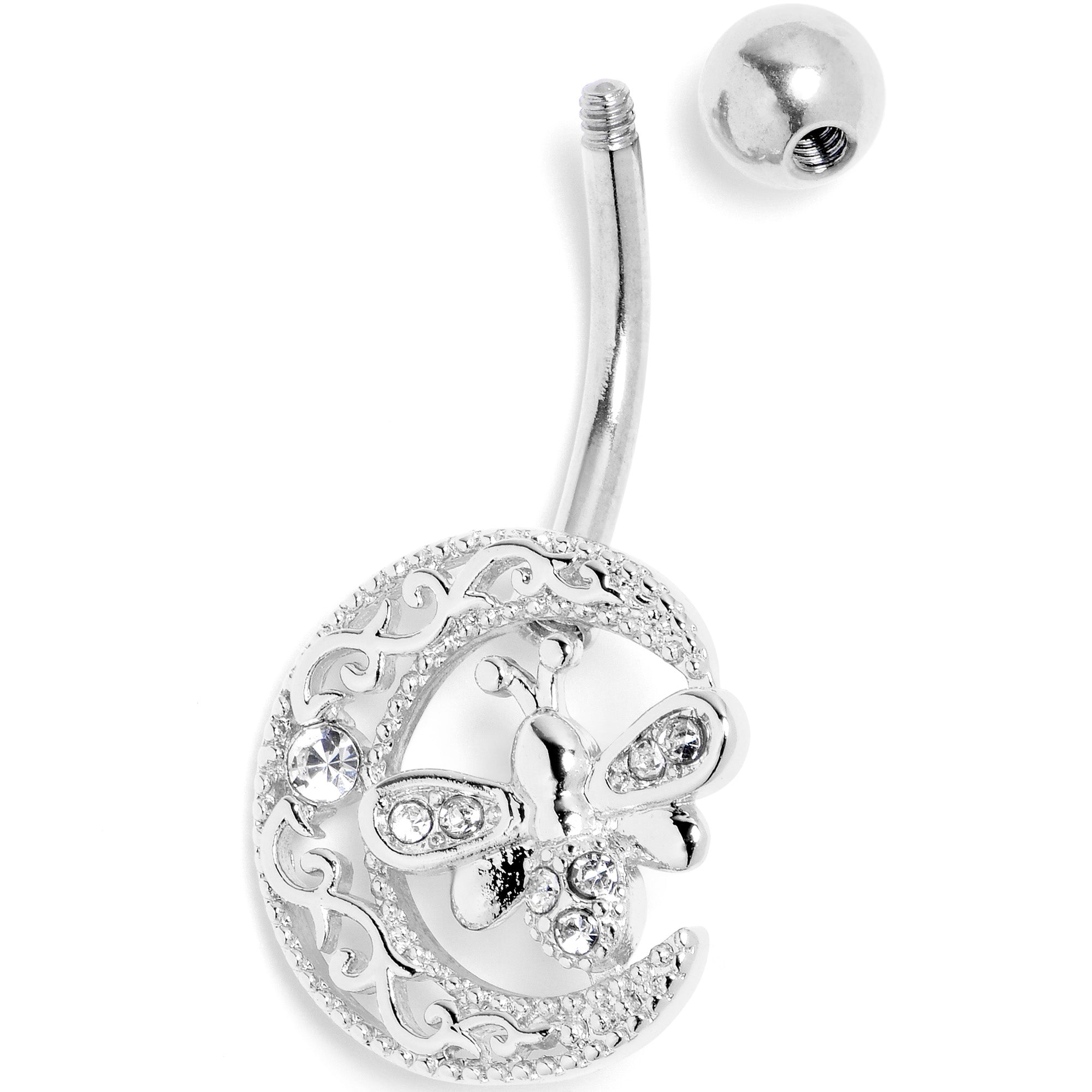 Clear Gem Lunar Dragonfly Belly Ring