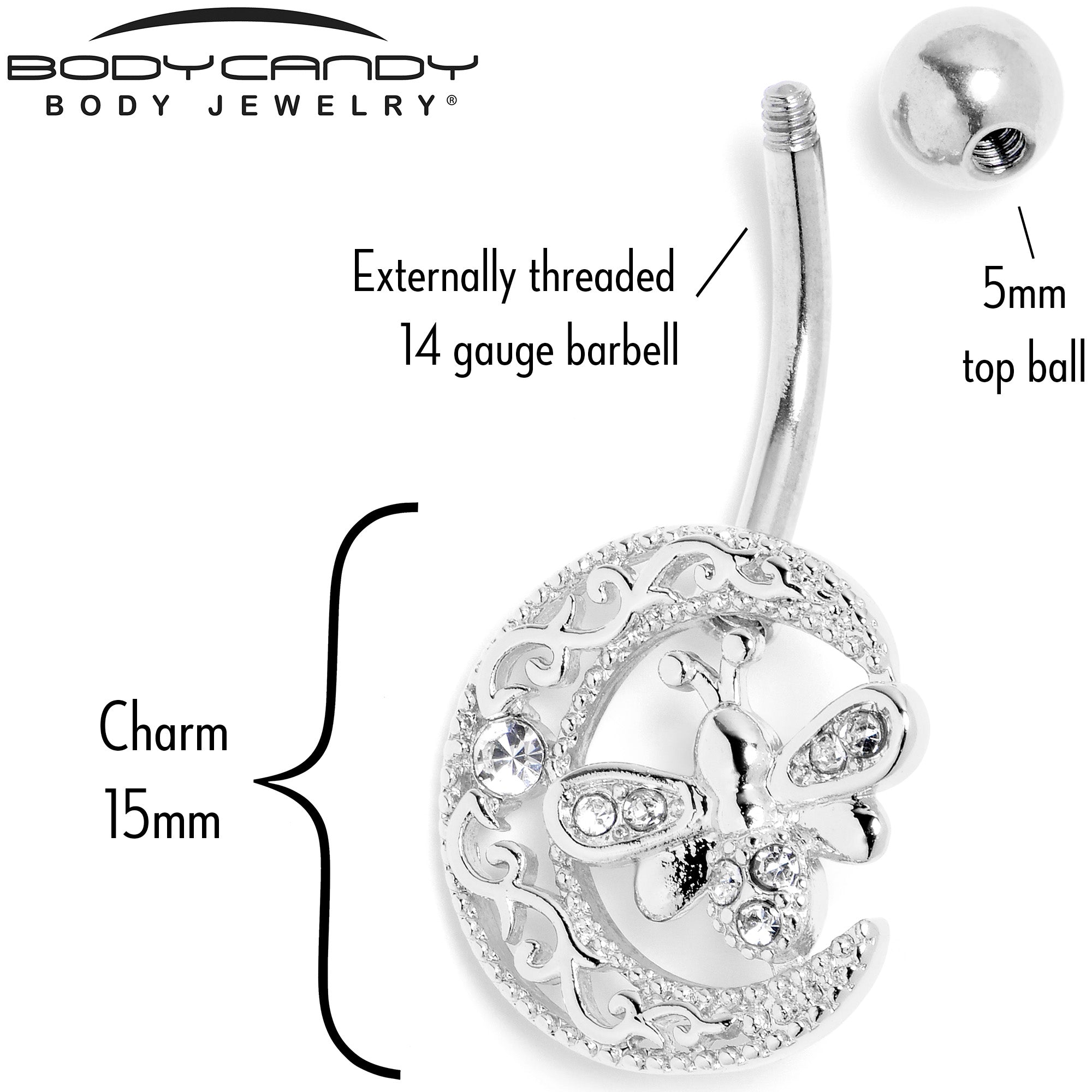 Clear Gem Lunar Dragonfly Belly Ring