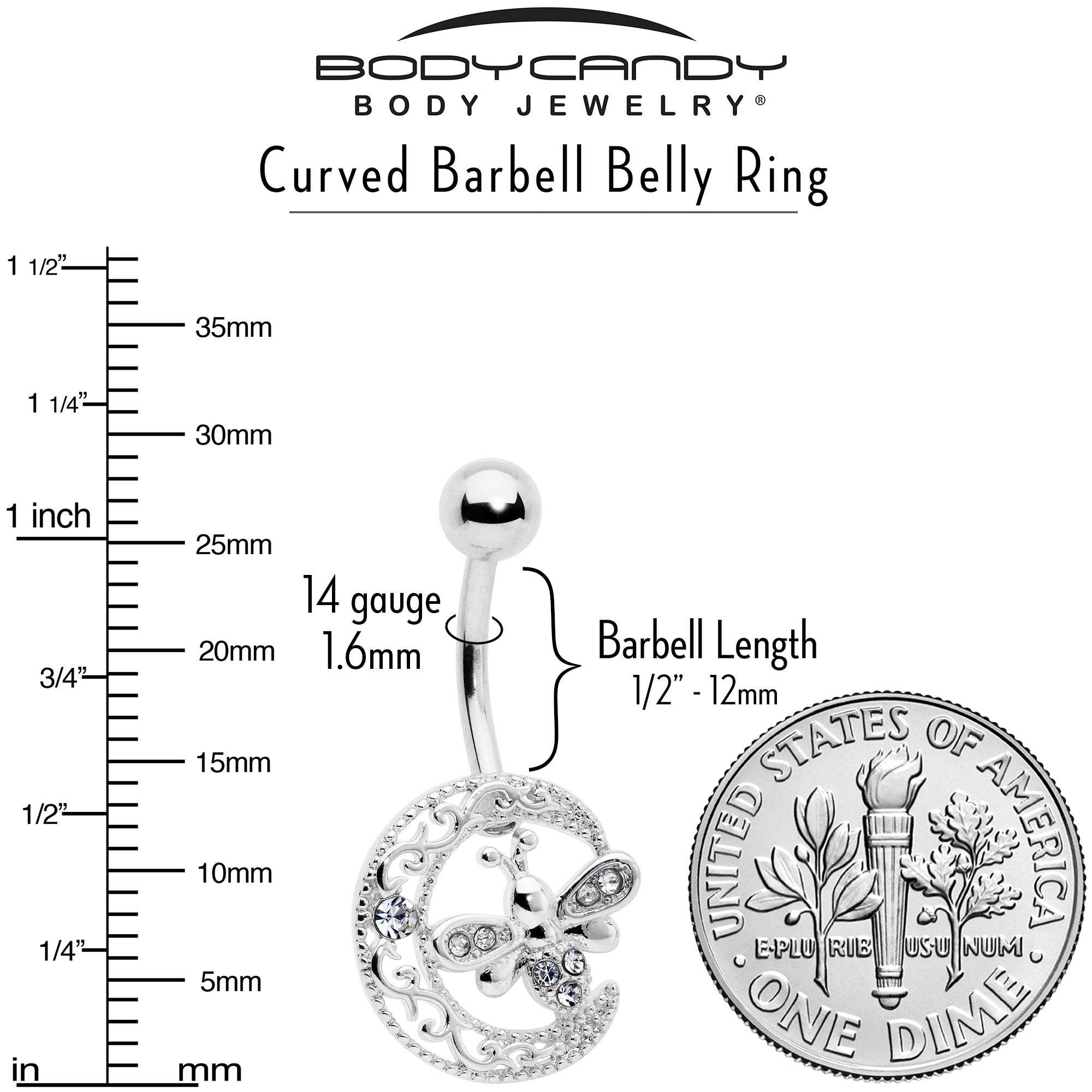 Clear Gem Lunar Dragonfly Belly Ring