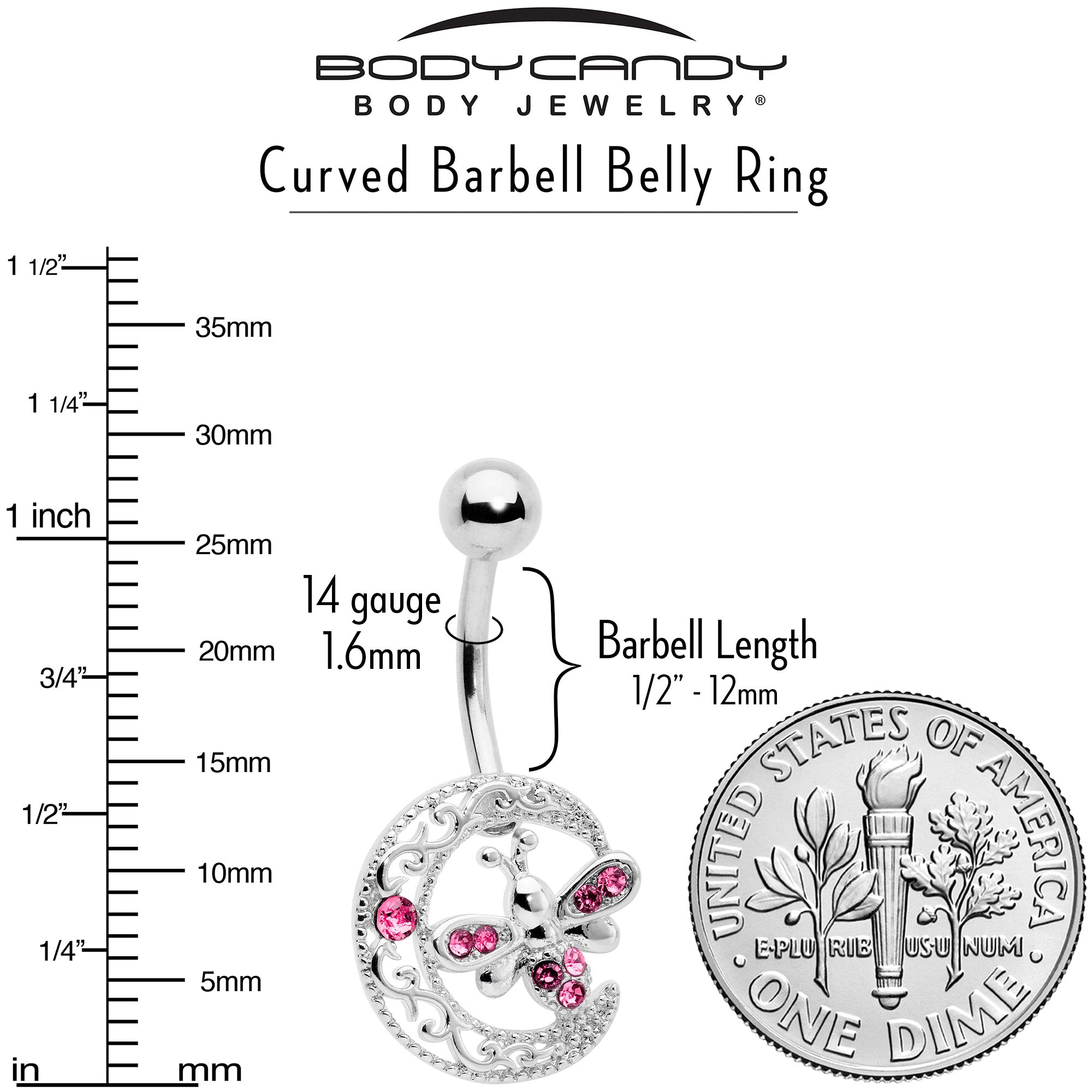 Pink Gem Lunar Dragonfly Belly Ring