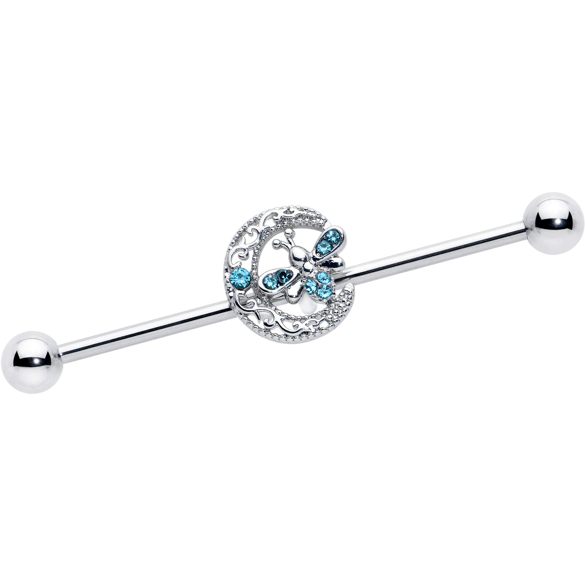 14G Blue Gem Lunar Dragonfly Industrial Barbell 38mm